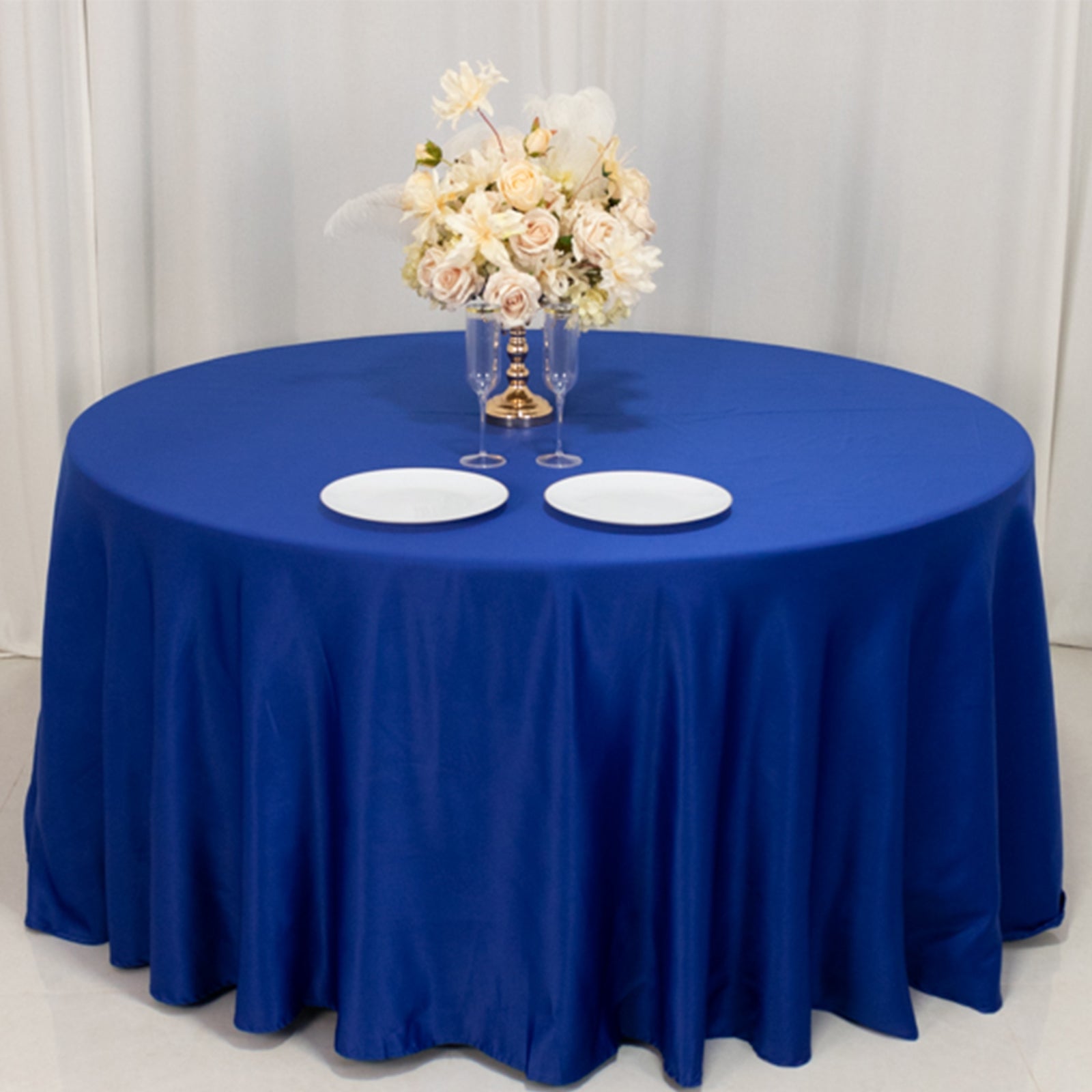 Lamour Satin 120" Round Tablecloth Royal Blue - Seamless Table Cover with Soft Tempered Sheen