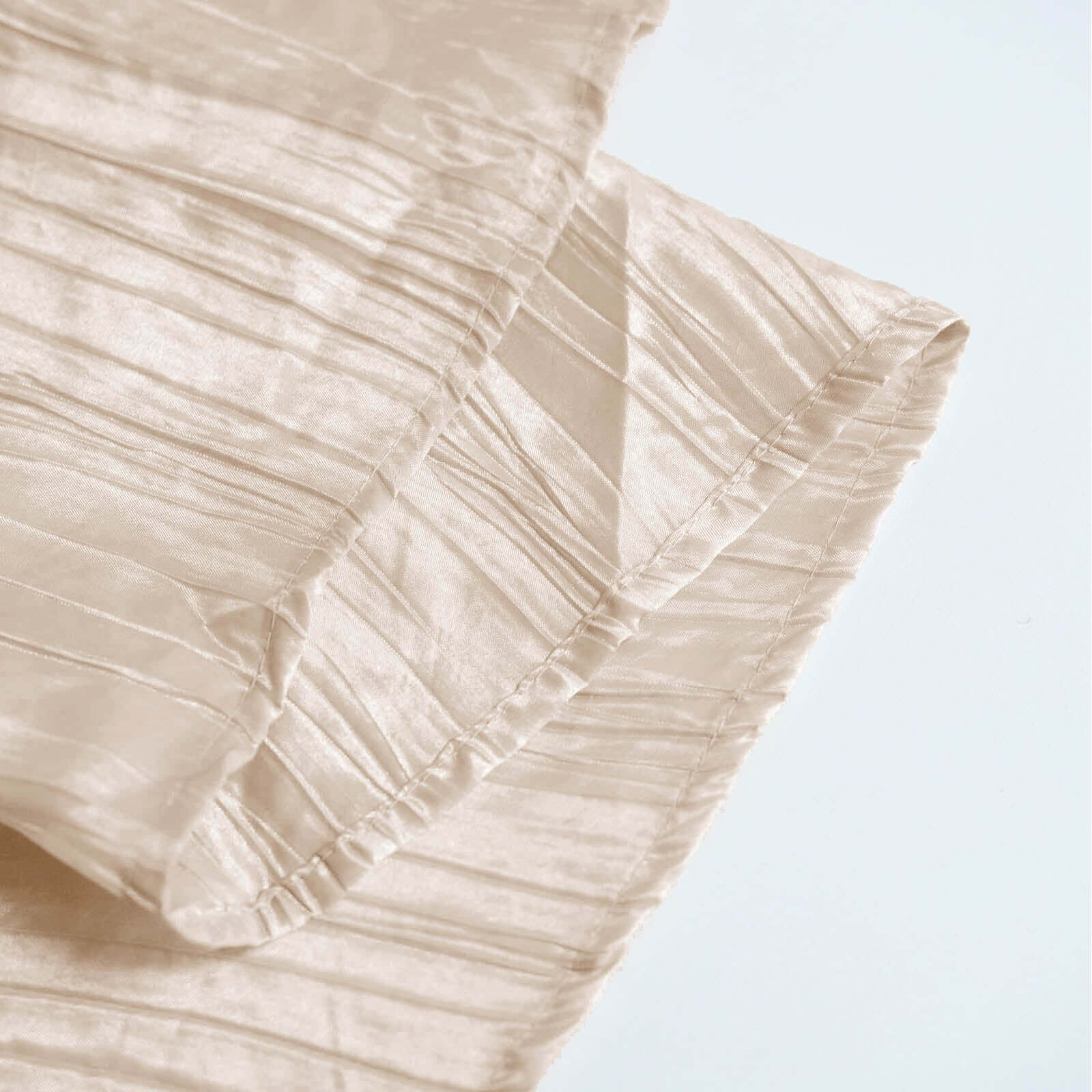 Taffeta 120" Round Tablecloth Beige - Seamless Accordion Crinkle Table Cover