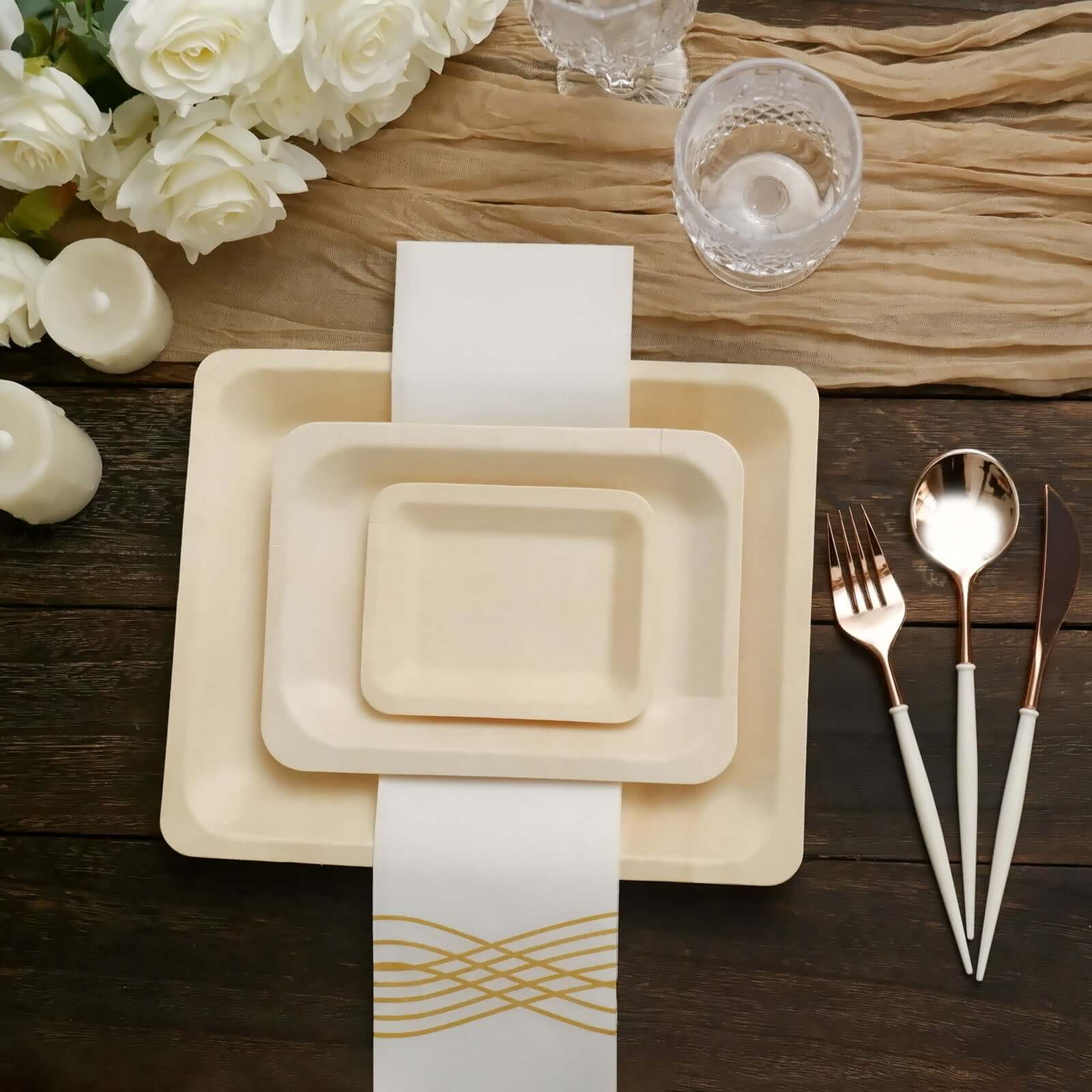 25-Pack Birchwood 4"x5" Rectangle Dessert Plates - Natural Eco Friendly Wooden Disposable Plates for Farmhouse-Style Events, Parties & Gatherings
