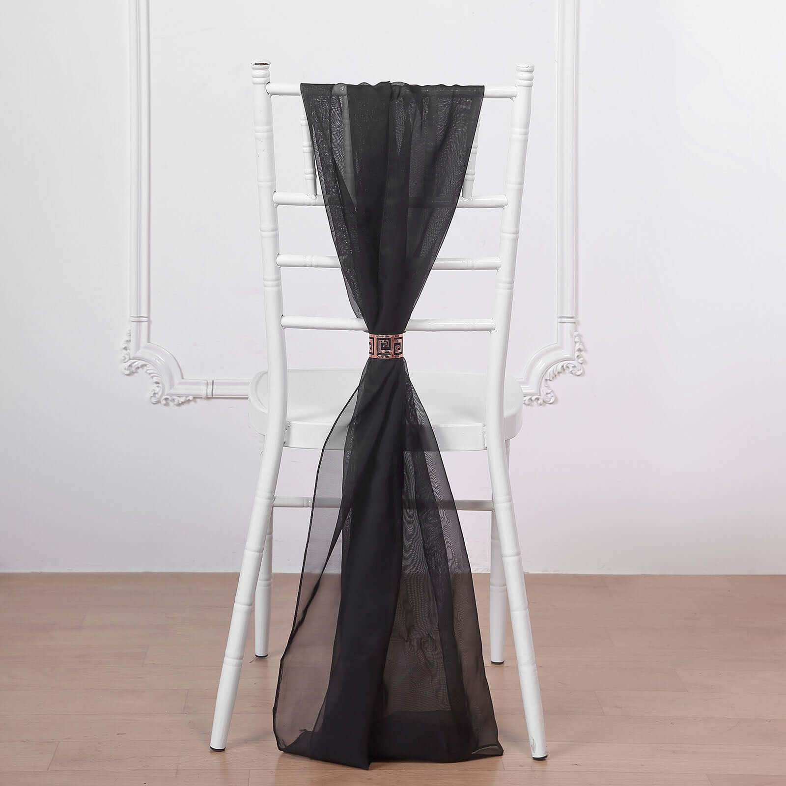5 Pack Premium Chiffon Chair Sashes Black - Soft & Lightweight Designer Chair Bows for Stylish DIY Chair Accents 22"x78"