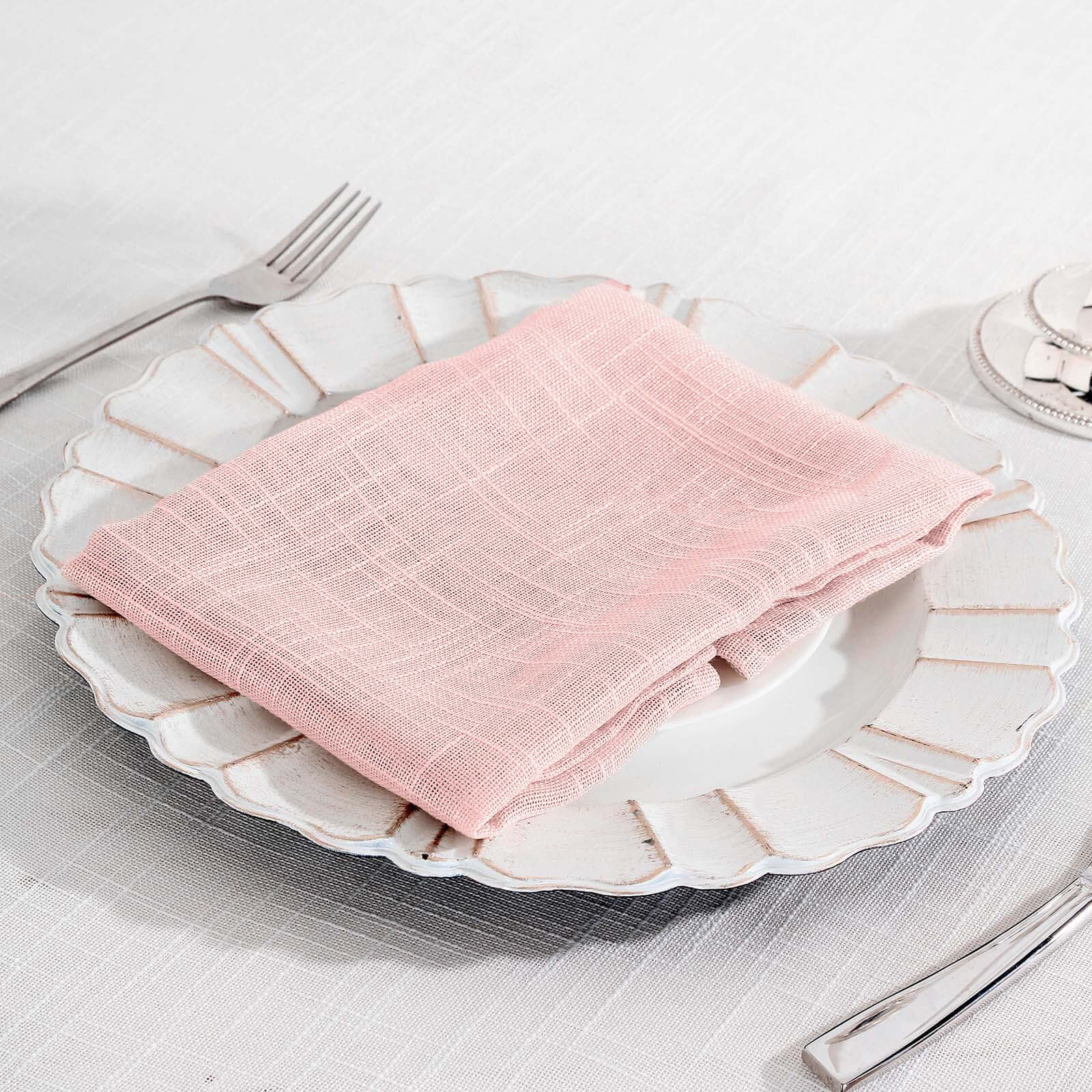 5 Pack Faux Linen 20"x20" Napkins Blush - Slubby Textured & Wrinkle Resistant Cloth Napkins