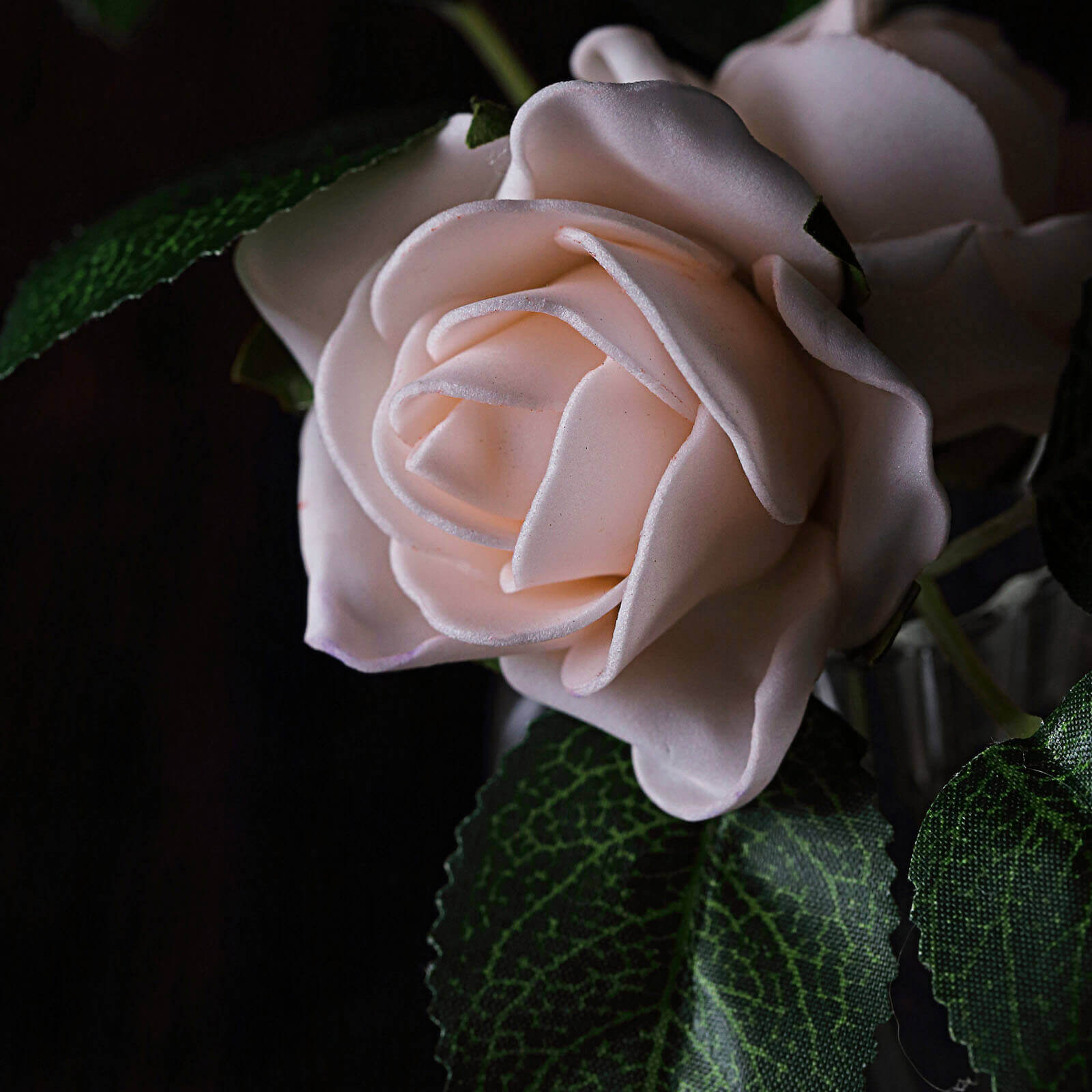 24 Roses 2" Blush Artificial Foam Flowers With Stem Wire and Leaves
