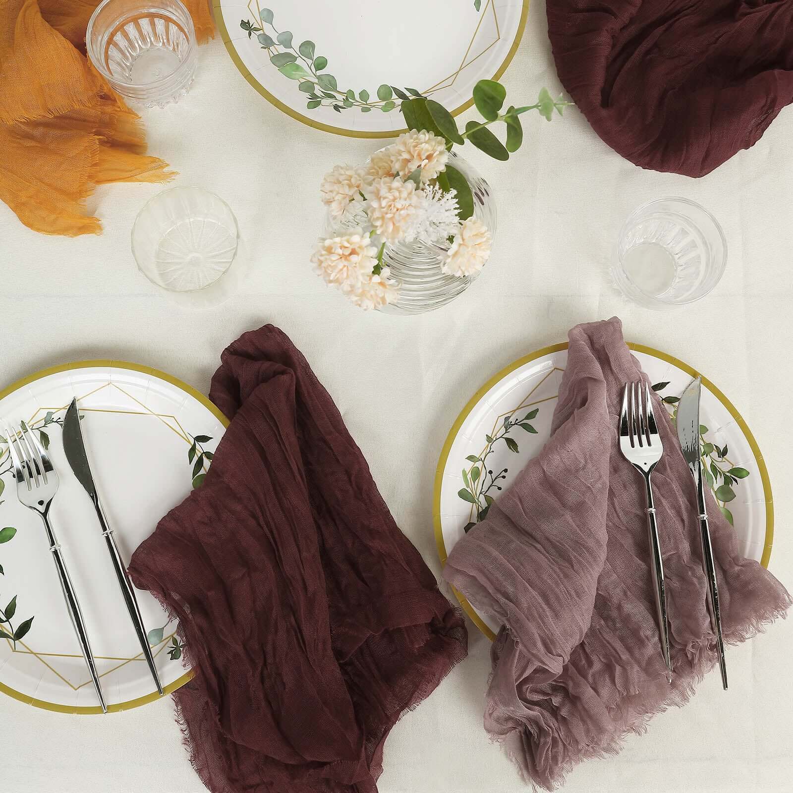 5 Pack Gauze Cheesecloth 24"x19" Napkins Burgundy Reusable Dinner Napkins