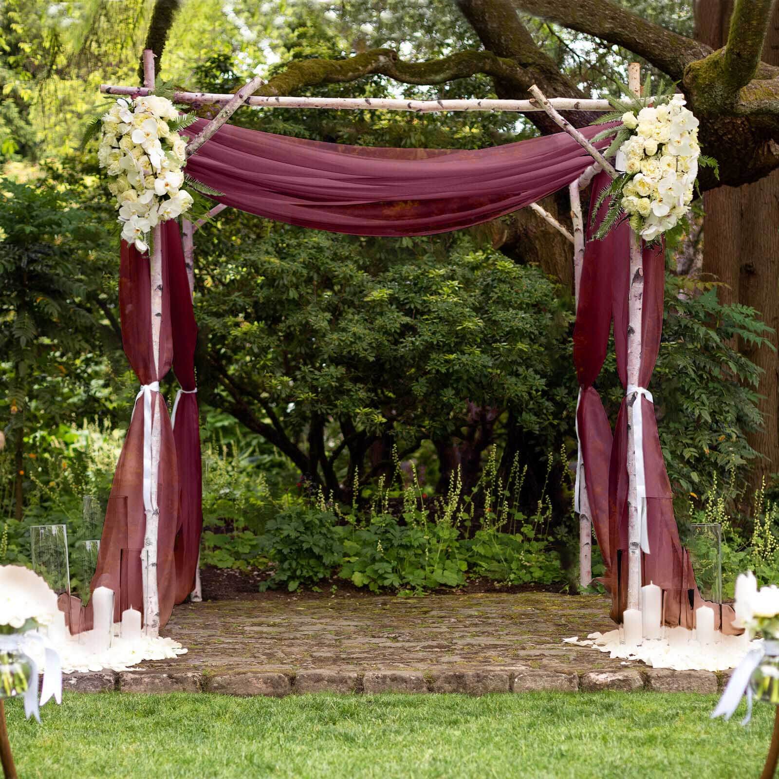 5ftx14ft Premium Burgundy Chiffon Curtain Panel, Durable Flame Resistant Backdrop Ceiling Drapery With Rod Pocket