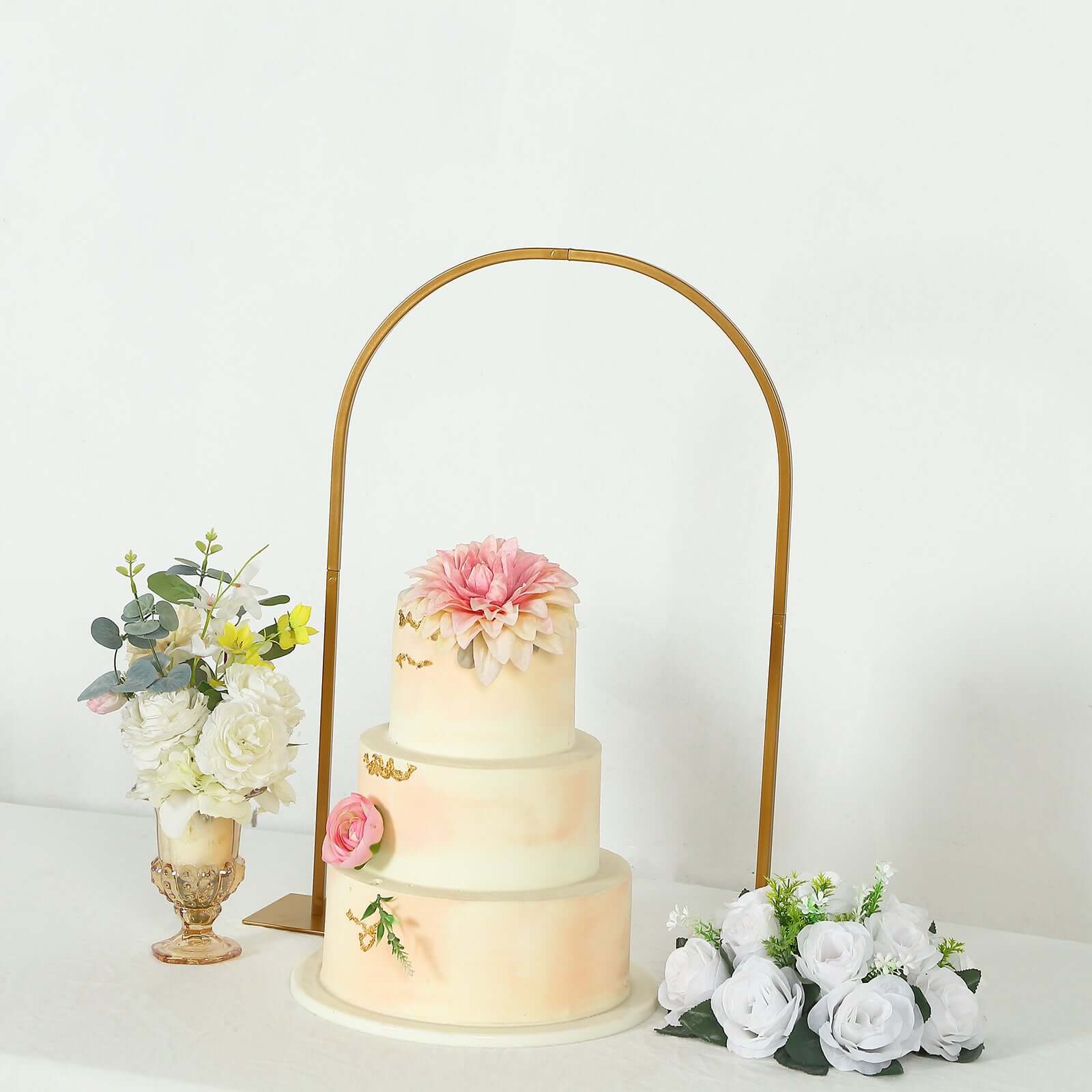 Gold Metal Chiara Arch Table Centerpiece with Rounded Top - Detachable Flower Stand Frame for Weddings 35"