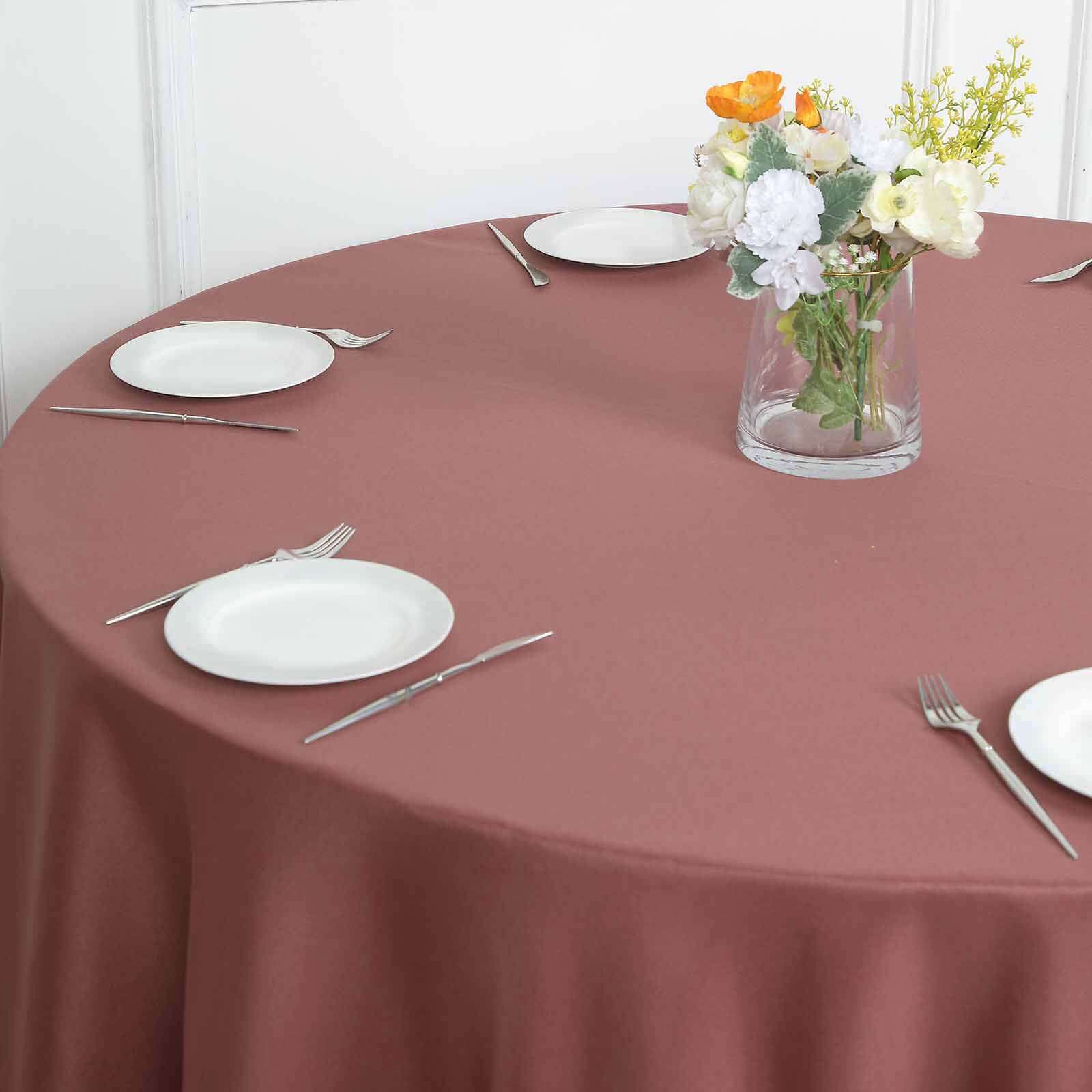 120" Cinnamon Rose Seamless Polyester Round Tablecloth for 5 Foot Table With Floor-Length Drop