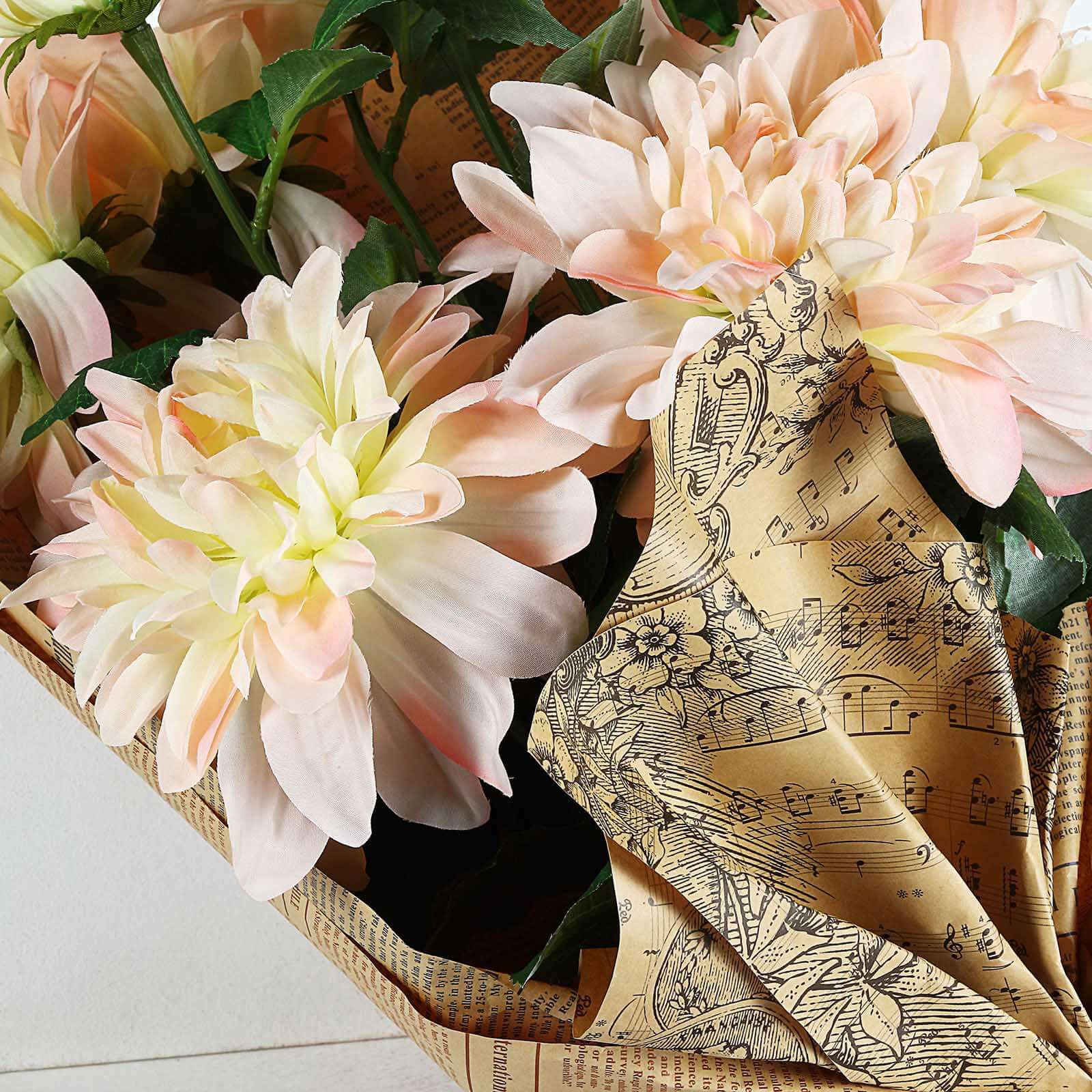 30" Tall Blush Cream Artificial Dahlia Silk Flower Stems, Faux Floral Spray