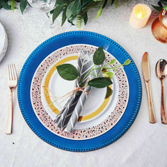 6-Pack Acrylic Round Charger Plates 13" in Royal Blue with Beaded Rim, Dinner Charger Event Tabletop Decor