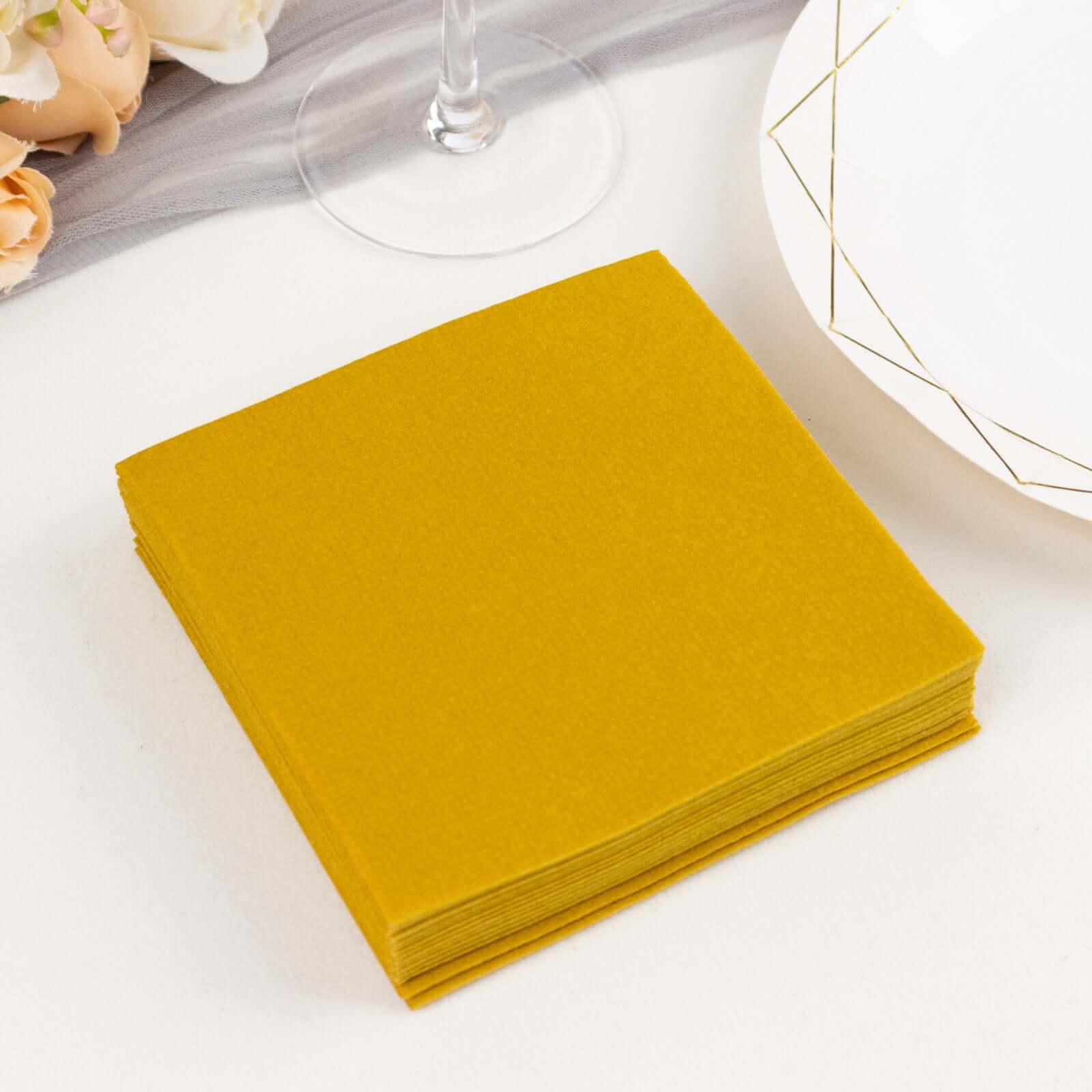 20-Pack Paper Linen-Like Cocktail Napkins Gold - Disposable 5"x5" Airlaid Soft Napkins
