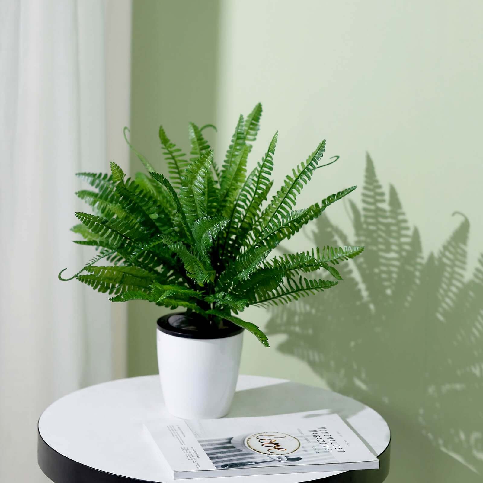 2 Stems 18" Green Artificial Boston Fern Leaf Plant Indoor Faux Spray