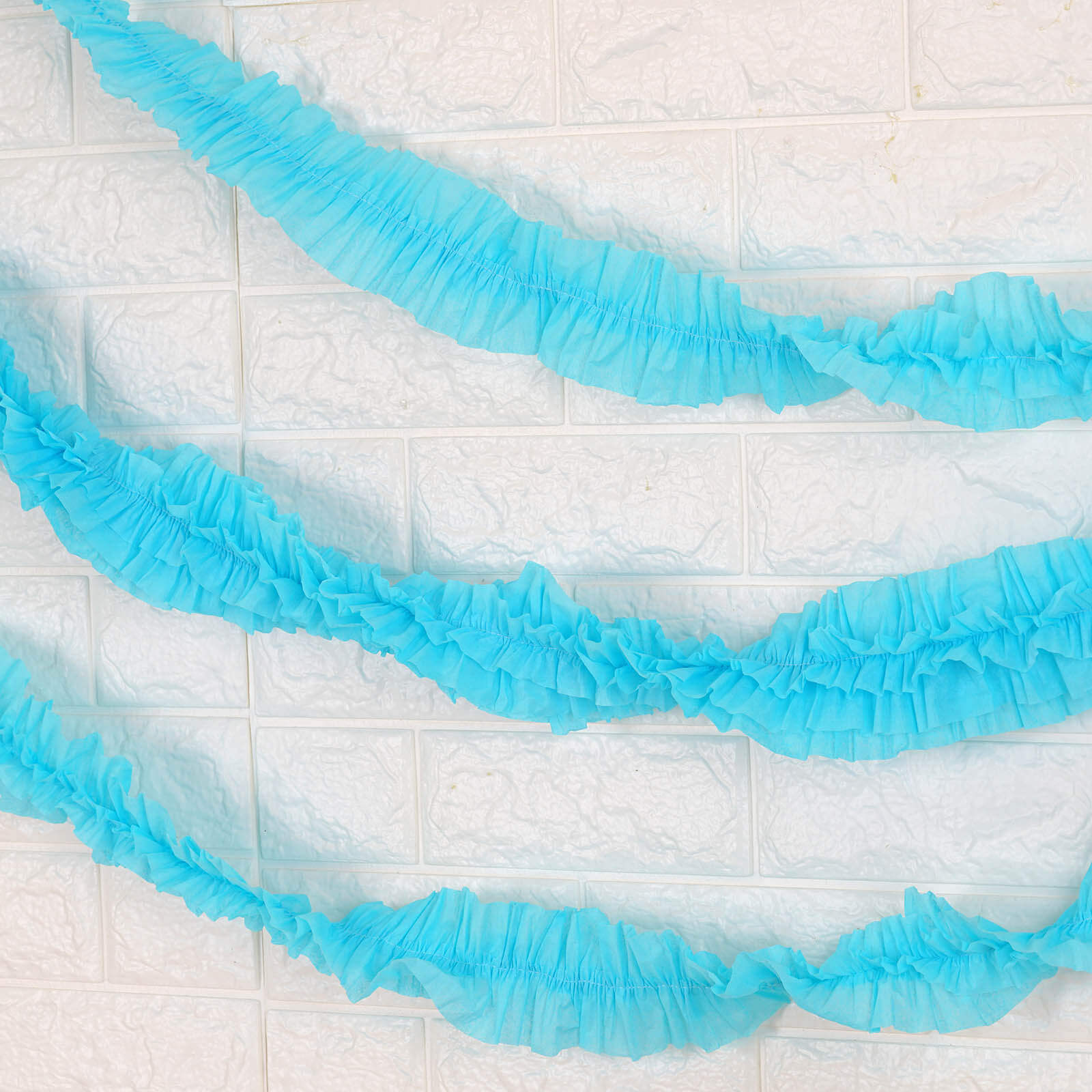 3 Pack 28ft Light Blue Ruffled Paper Streamer Rolls, Crepe Tissue Party Decorations
