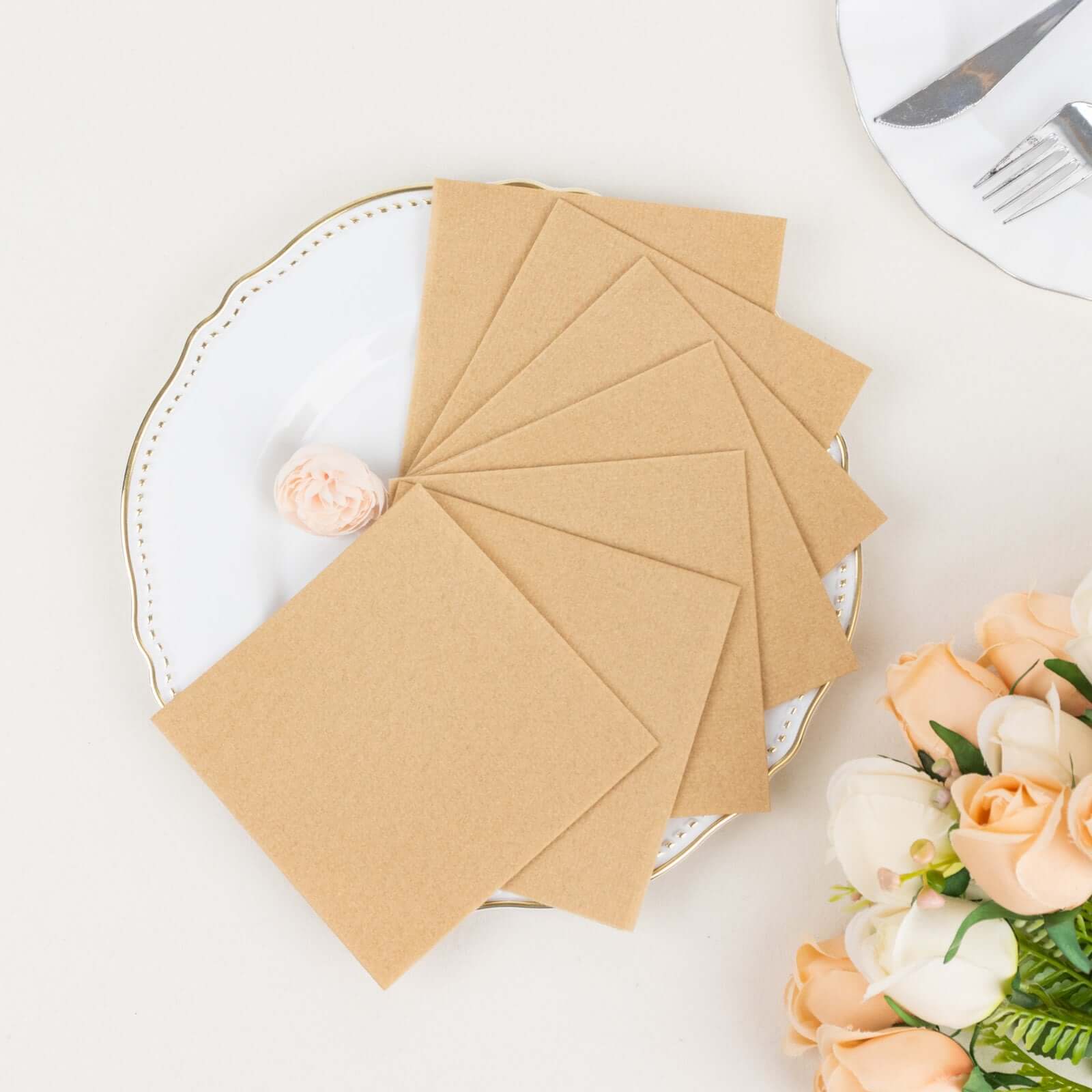20-Pack Paper Linen-Like Cocktail Napkins Natural - Disposable 5"x5" Airlaid Soft Napkins
