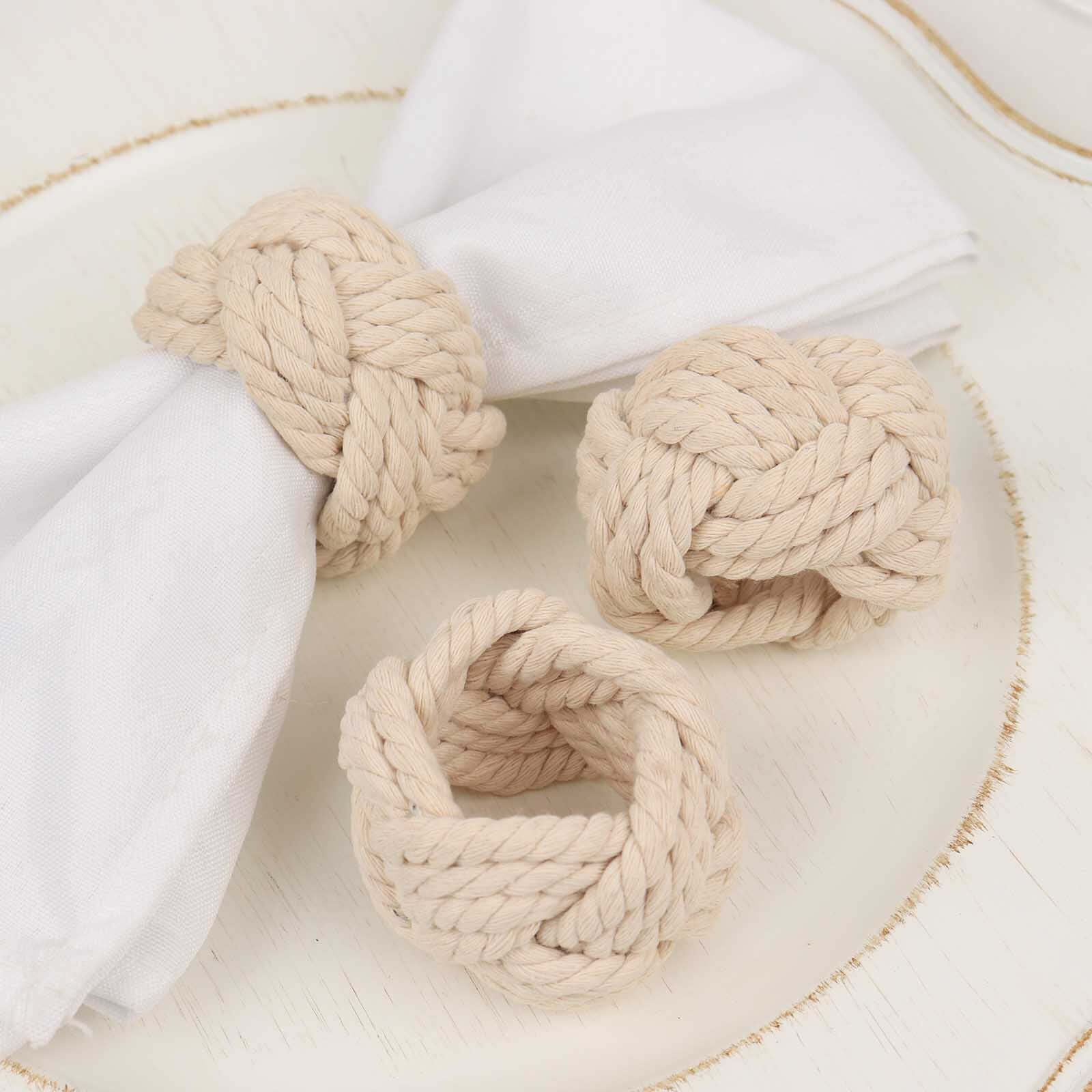 4 Pack Rustic Cream Burlap Napkin Rings, Handmade Braided Jute Napkin Holders