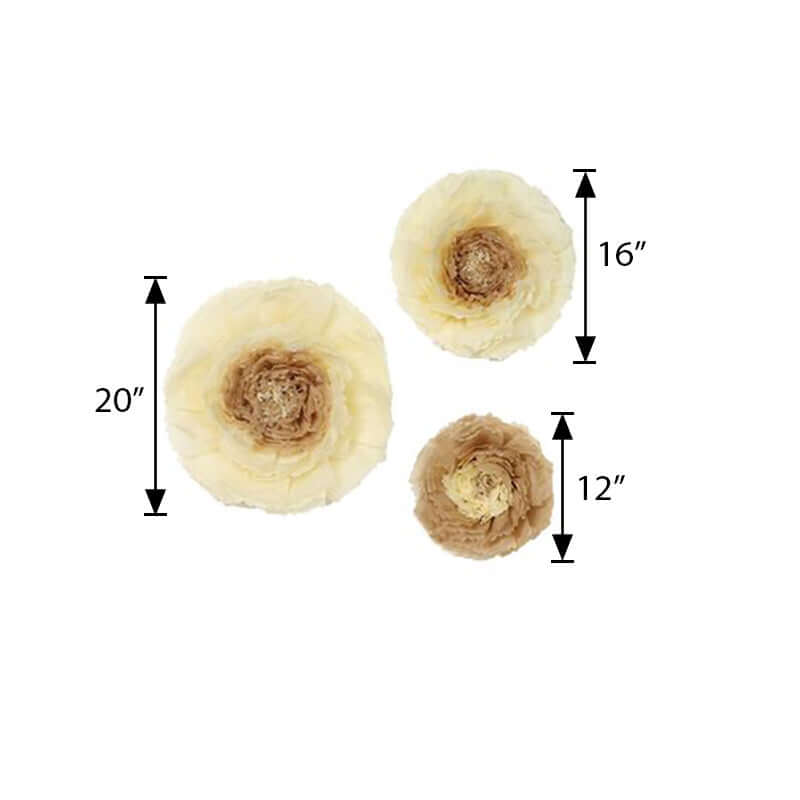Set of 6 Taupe Natural Giant Carnation 3D Paper Flowers Wall Decor - 12",16",20"