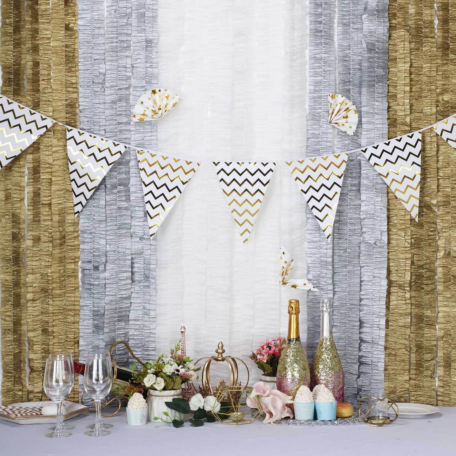 3 Pack 28ft White Ruffled Paper Streamer Rolls, Crepe Tissue Party Decorations