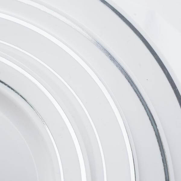 10-Pack Plastic Dinner Plates White with Très Chic Silver Rim - Perfect Disposable Party Plates 10"