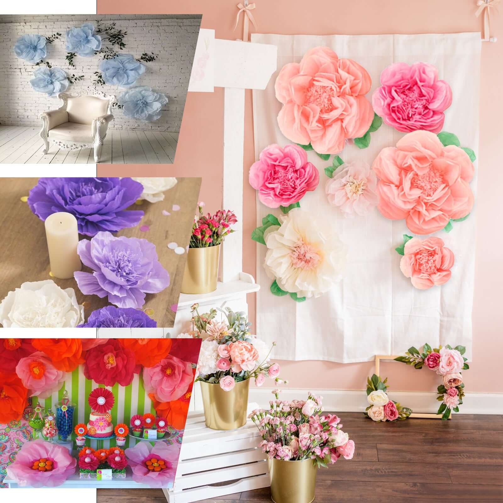 Set of 6 Lavender Eggplant Giant Peony 3D Paper Flowers Wall Decor - 12",16",20"
