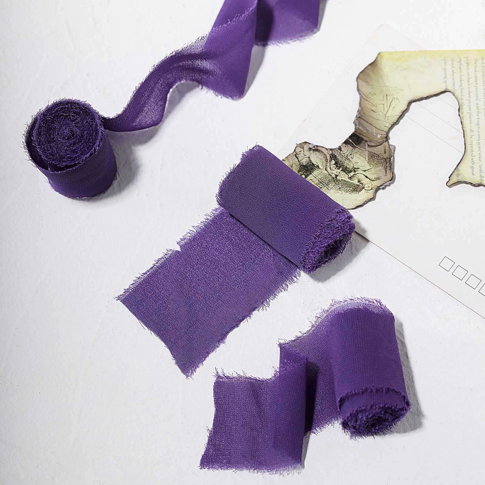 2 Pack 6yd Purple Silk-Like Chiffon Linen Ribbon Roll For Bouquets, Wedding Invitations Gift Wrapping