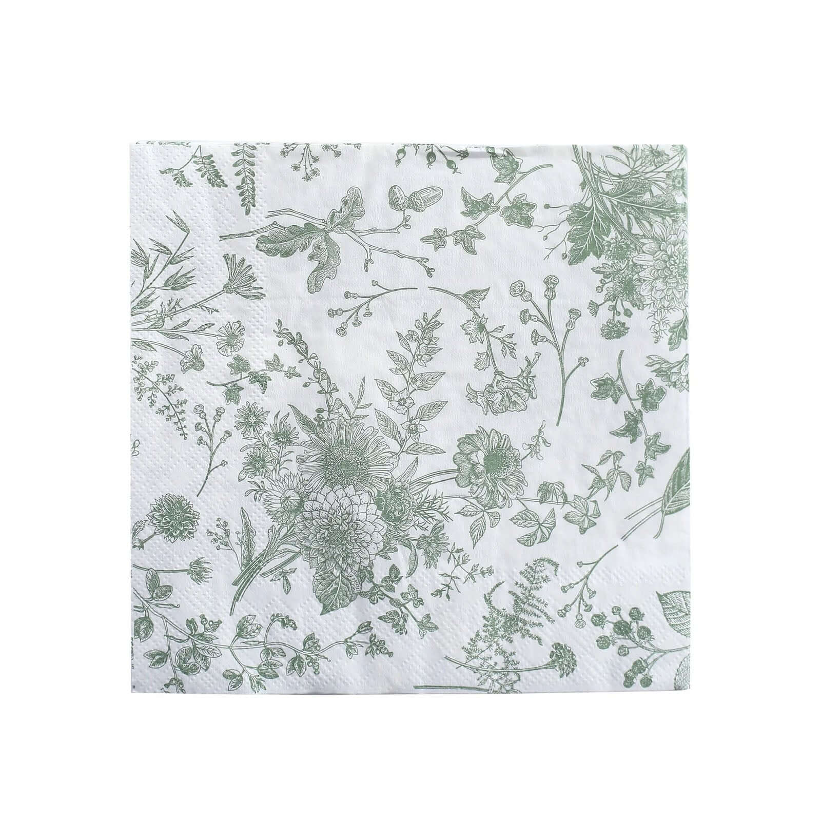 20-Pack Paper Cocktail Napkins with French Toile Print White/Sage Green - Disposable 2 Ply Beverage Napkins for Events 5"x5"