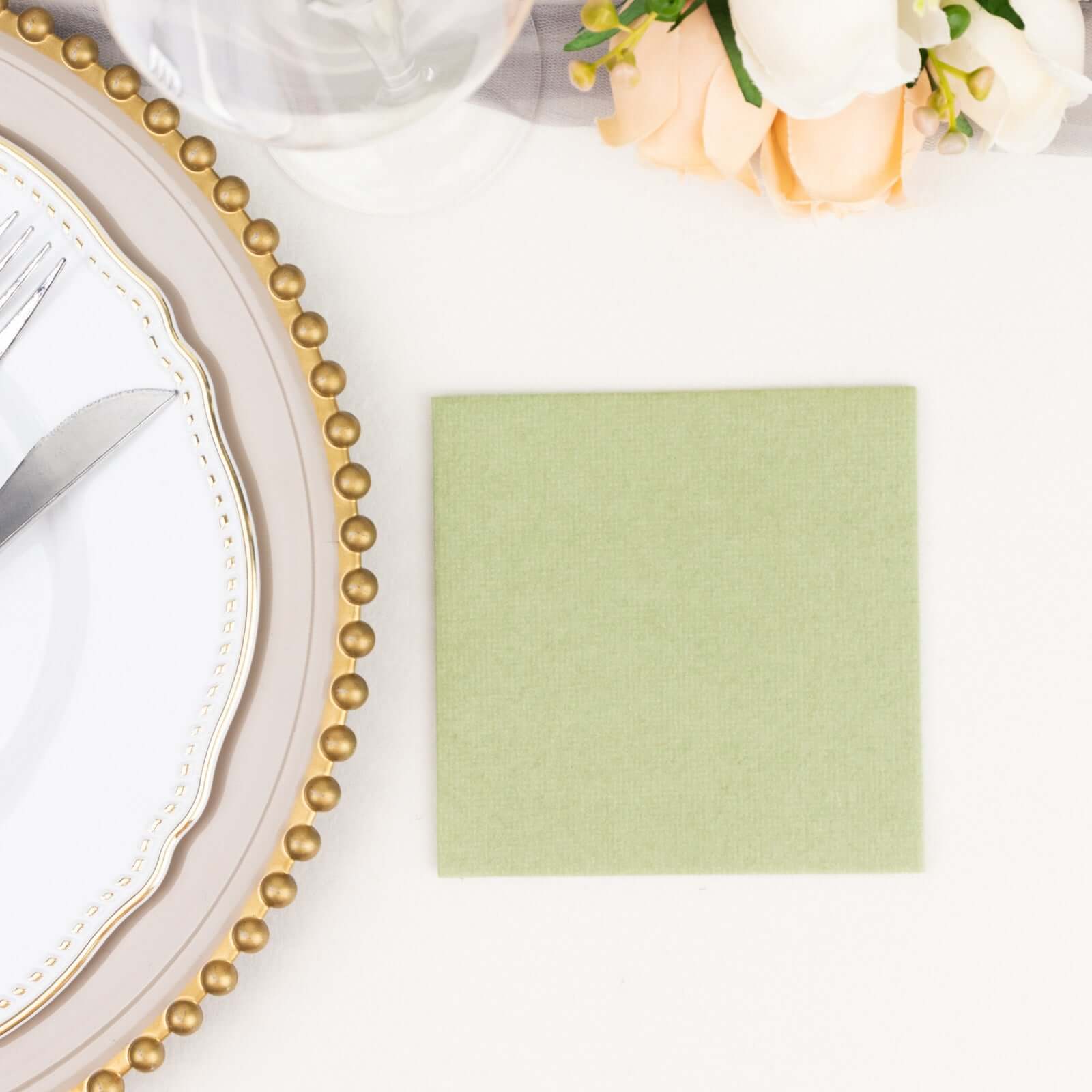 20-Pack Paper Linen-Like Cocktail Napkins Sage Green - Disposable 5"x5" Airlaid Soft Napkins