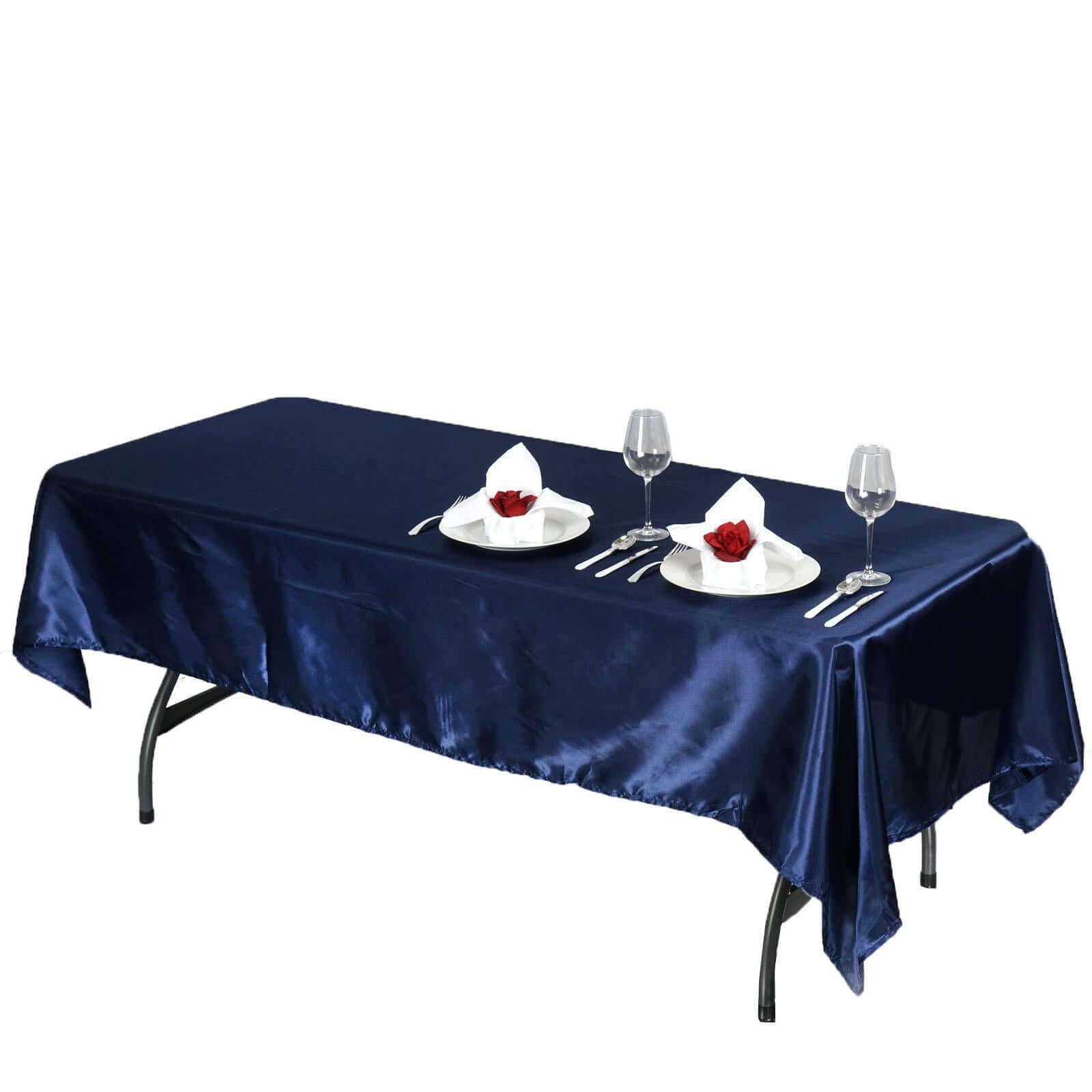 Satin Rectangular 60"x102" Tablecloth Navy Blue - Smooth and Lustrous Table Cover