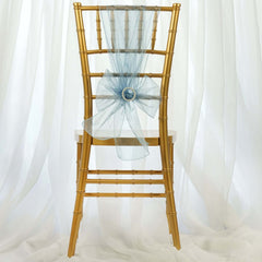 5 Pack Organza Chair Sashes Serenity Blue - Reusable Sheer Chair Bows 6"x108"