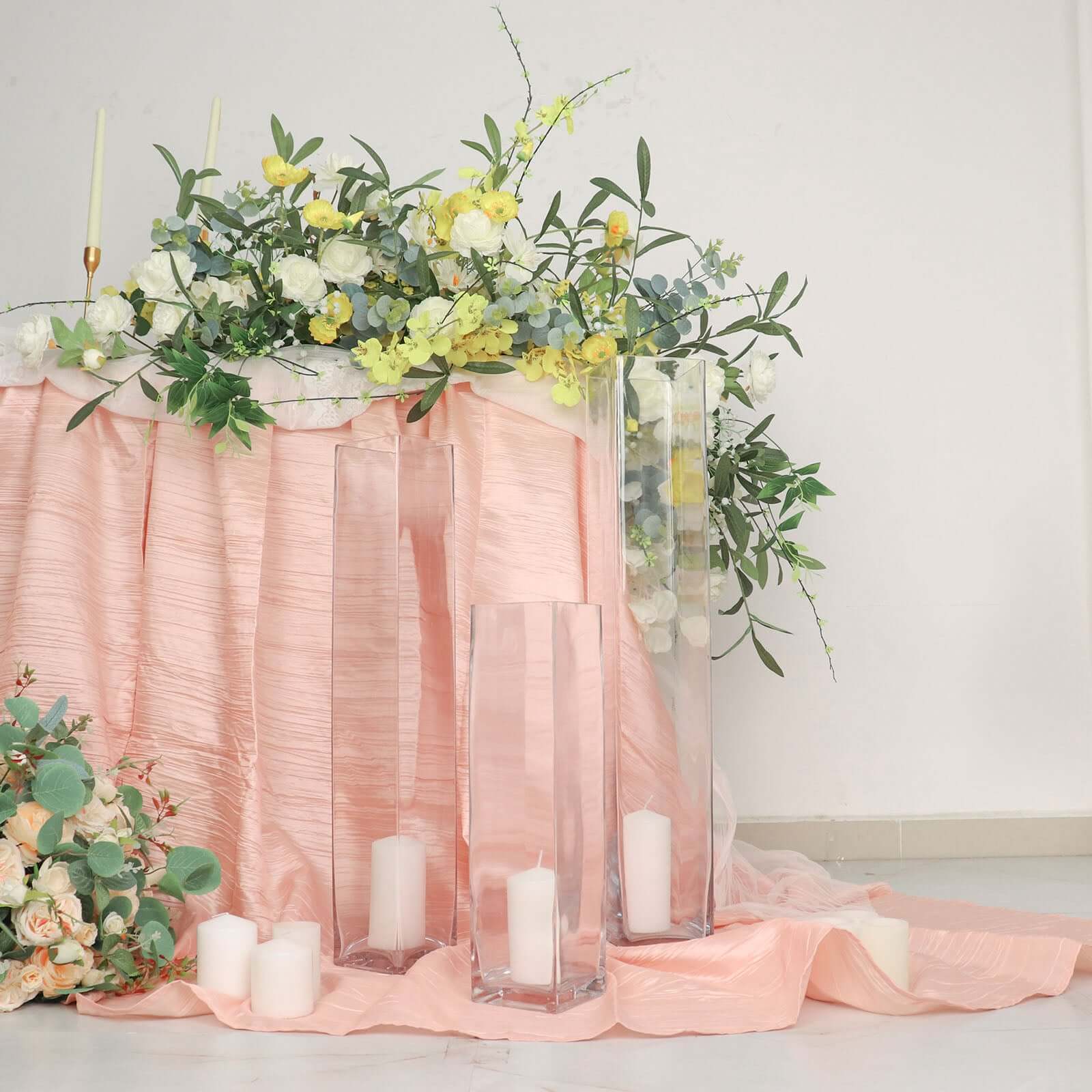 6-Pack Glass Cylinder Vases Square Clear - Durable Heavy Duty Floral Centerpieces for Weddings 16"