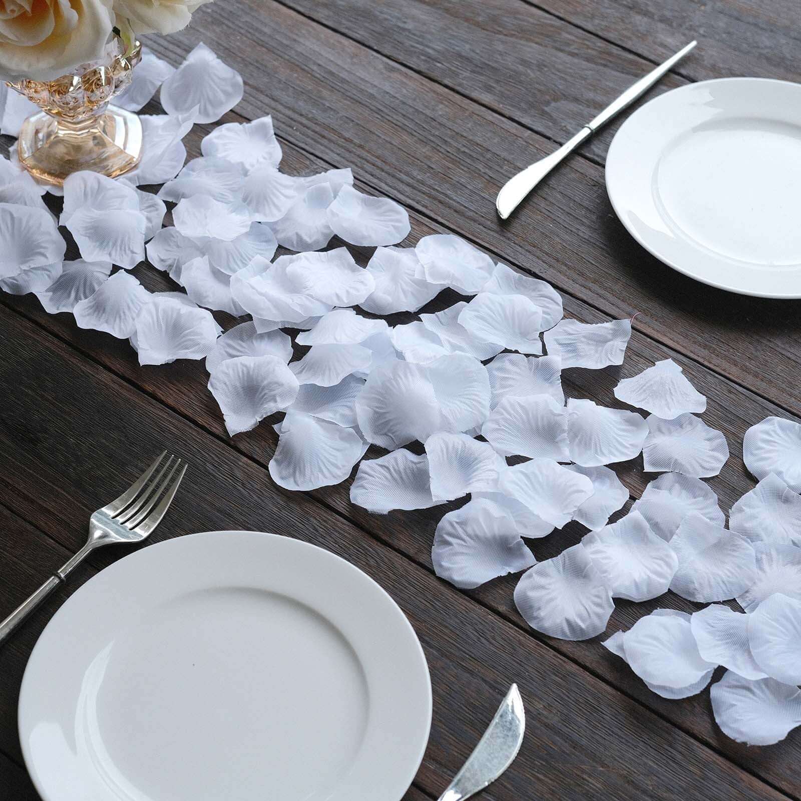500-Pack Rose Petals Round Design White Silk Confetti - Decorative Scatters for Tables and Floors