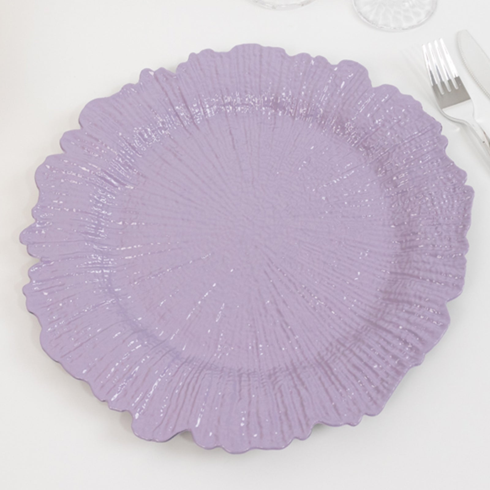 6-Pack Acrylic Plastic Round Charger Plates 13" in Lavender Lilac with Reef Design, Dinner Charger Tableware