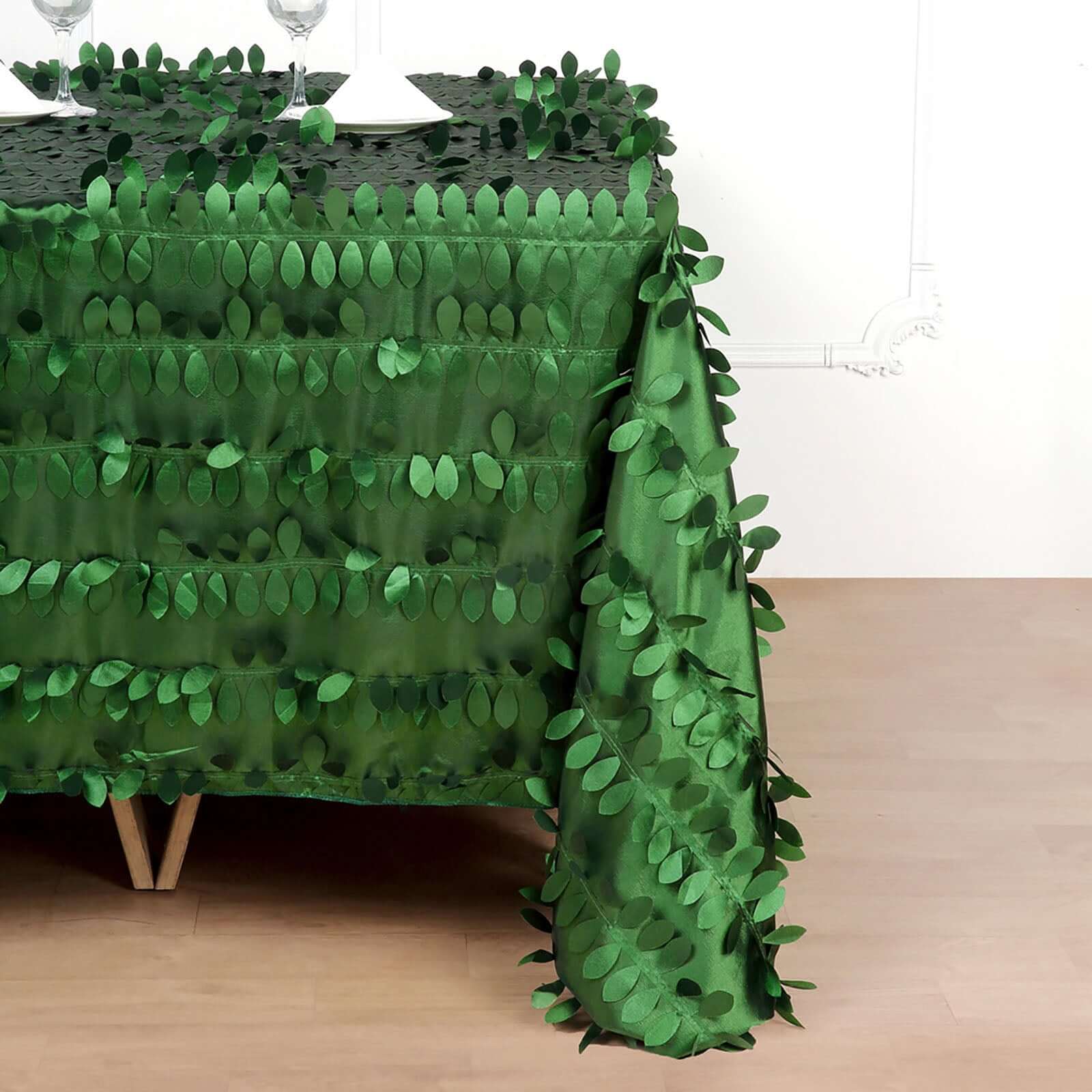 Taffeta 90"x90" Table Overlay Square Tablecloth Green - Leaf Petal Design for Stylish Celebrations