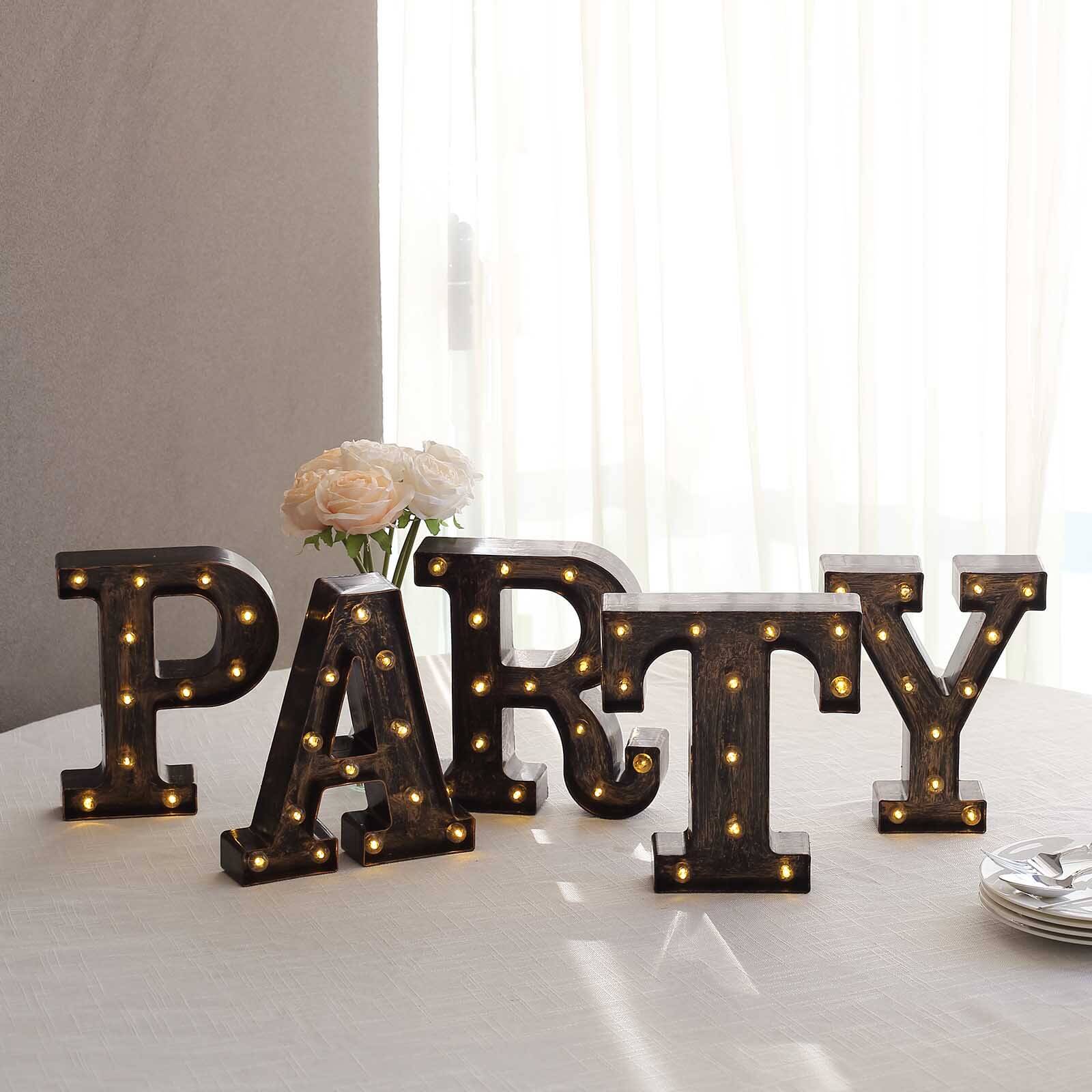 LED Marquee Letter "T" Industrial Style Antique Black - Light-Up Alphabet Sign for Weddings & Displays 9"