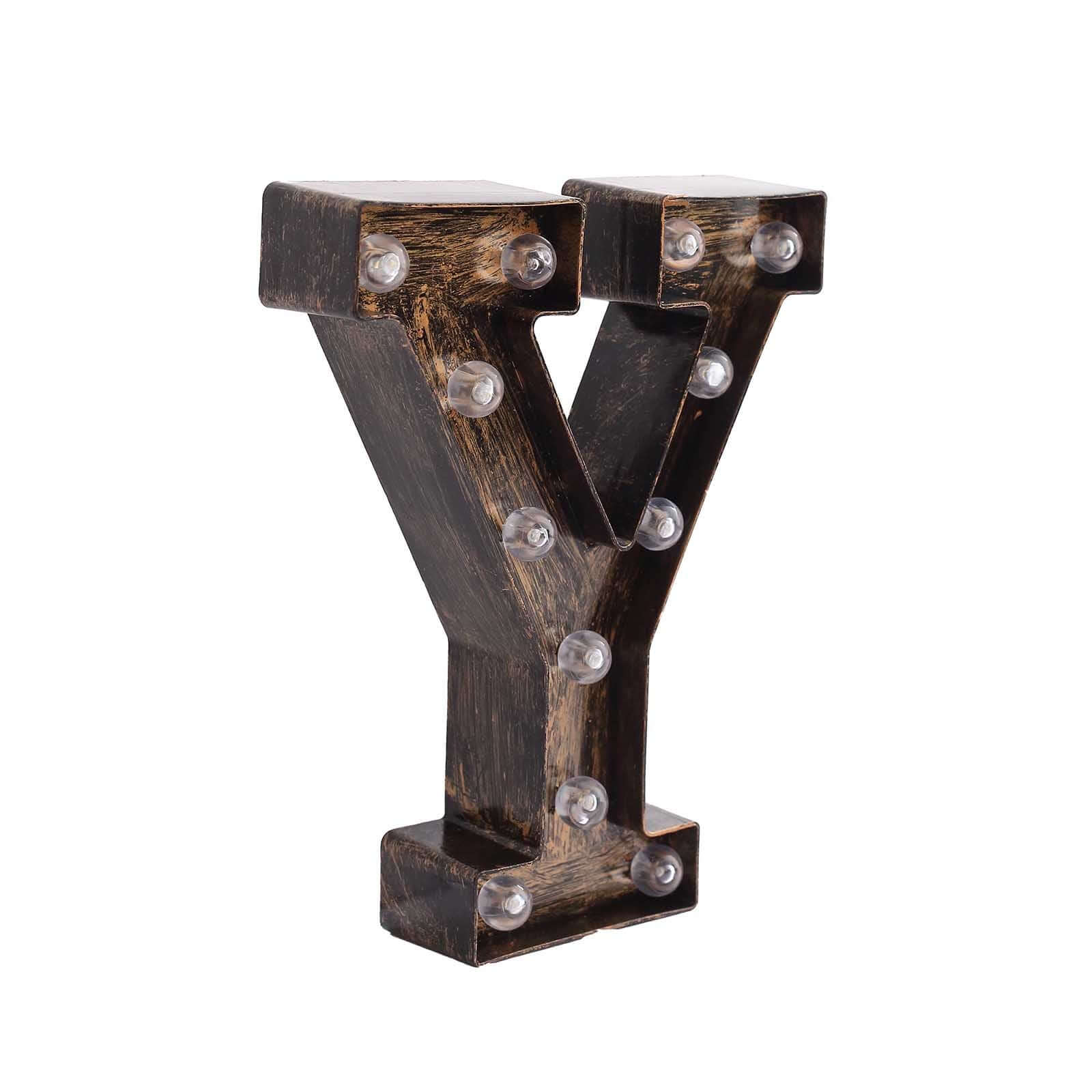 LED Marquee Letter "Y" Industrial Style Antique Black - Light-Up Alphabet Sign for Weddings & Displays 9"