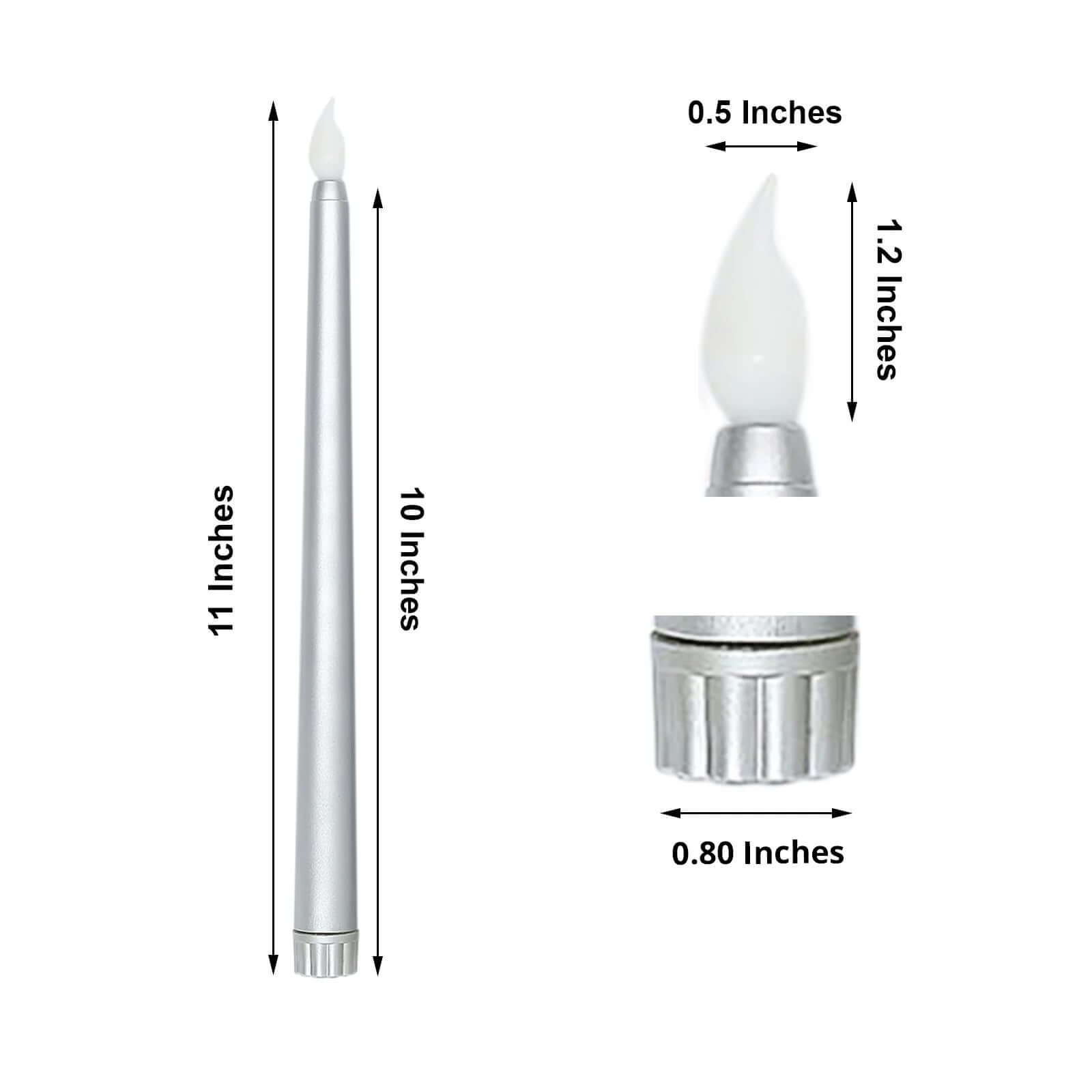 3-Pack LED Decorative Lighting Warm Flickering Silver - Flameless Taper Candles 11"