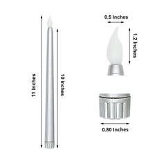 3-Pack LED Decorative Lighting Warm Flickering Silver - Flameless Taper Candles 11"