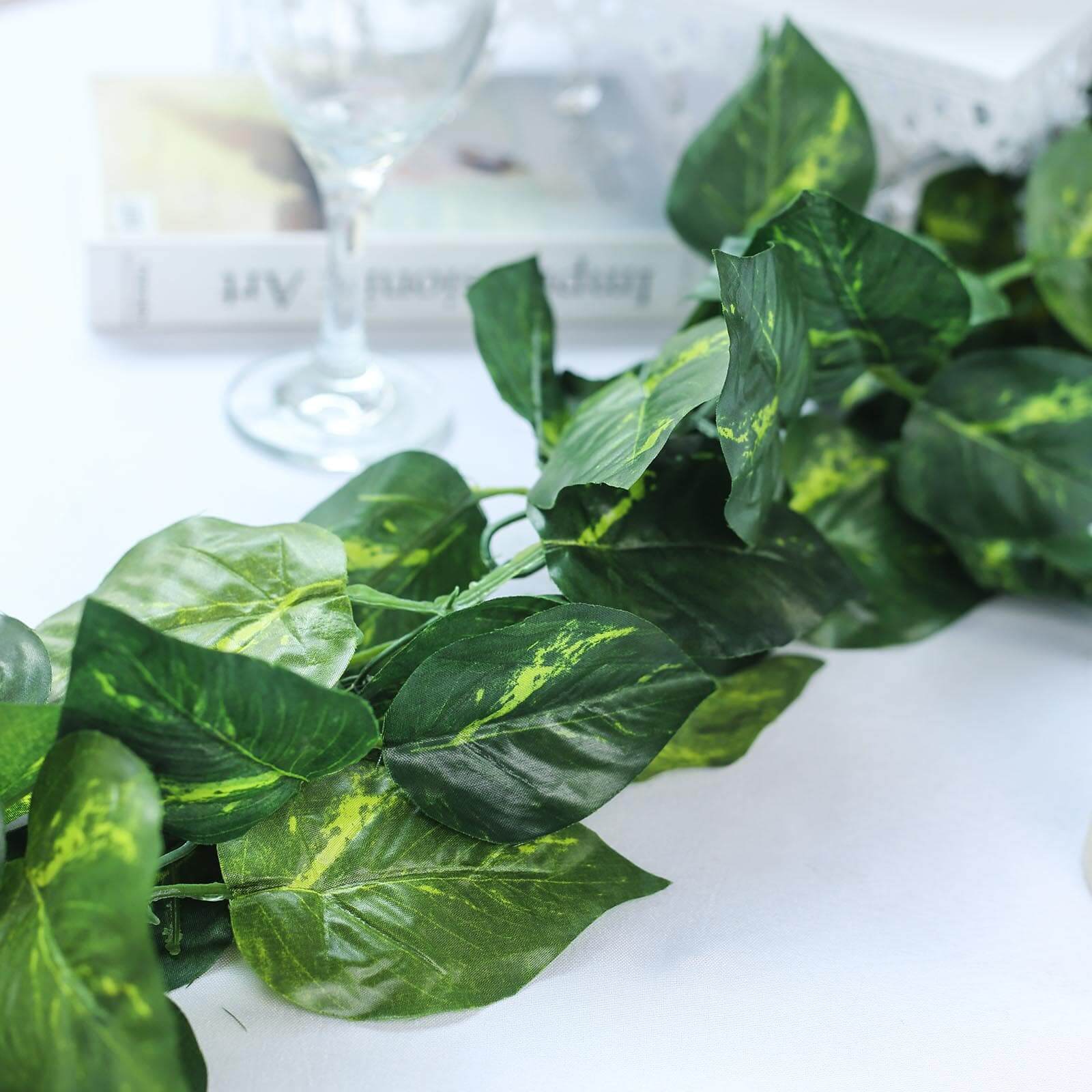 8ft Green UV Protected Artificial Silk Ivy Leaf Garland Vine, Outdoor Indoor