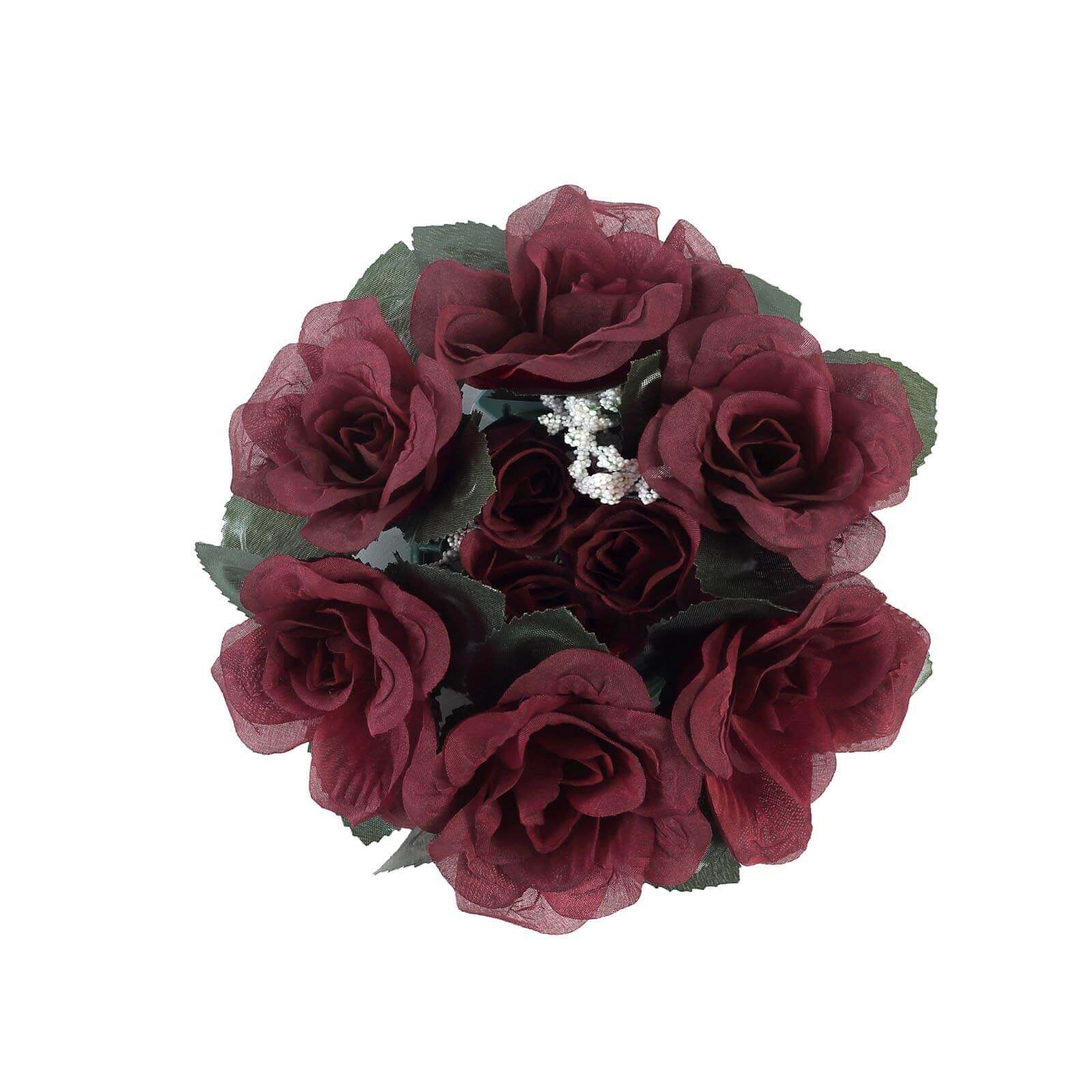 4 Pack 3" Burgundy Artificial Silk Rose Flower Candle Ring Wreaths