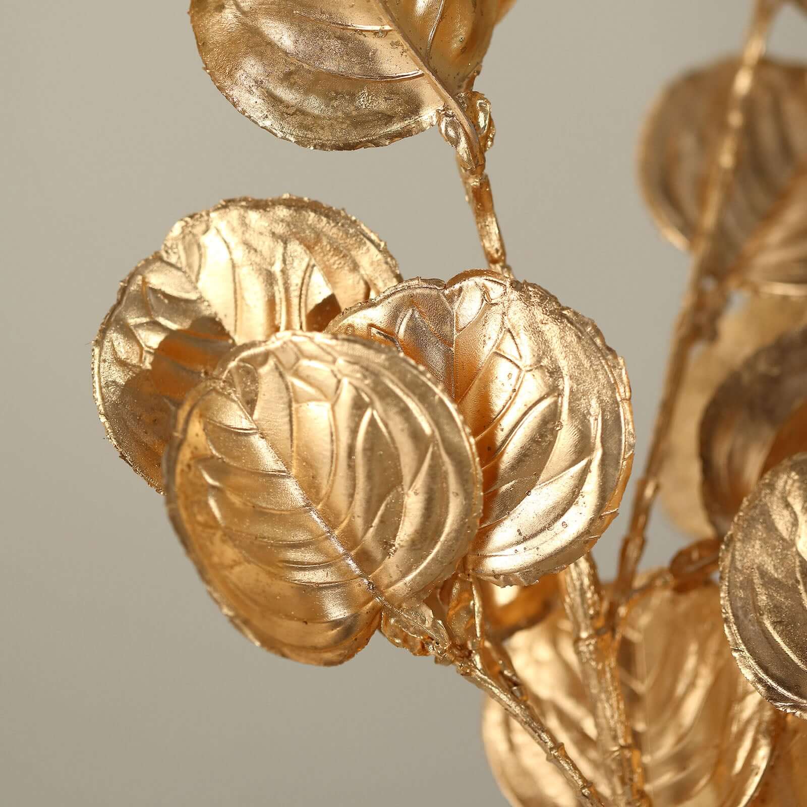 2-Pack Artificial Round Eucalyptus Leaf Branches Metallic Gold - Lifelike Faux Stems for Modern Centerpieces & Floral Arrangements 27"