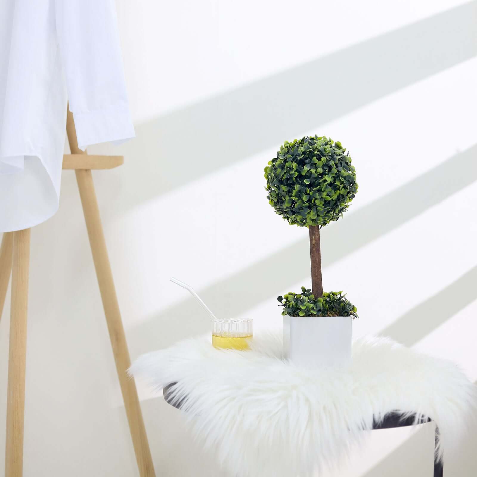 16" Green Artificial Boxwood Topiary Ball Tree In White Planter Pot