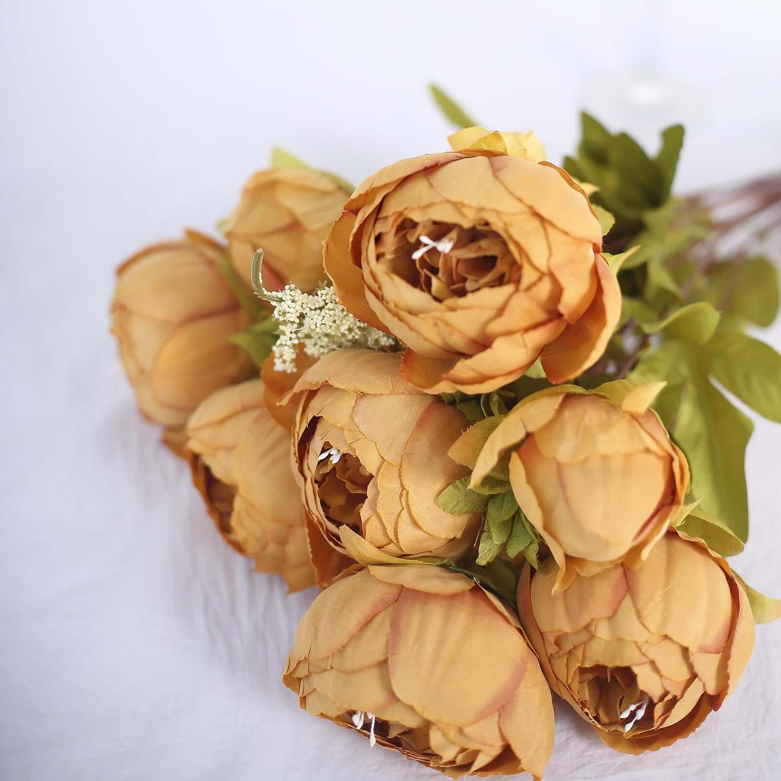 2 Pack 19" Gold Artificial Peony Flower Wedding Bouquets, Faux Silk Flower Arrangements