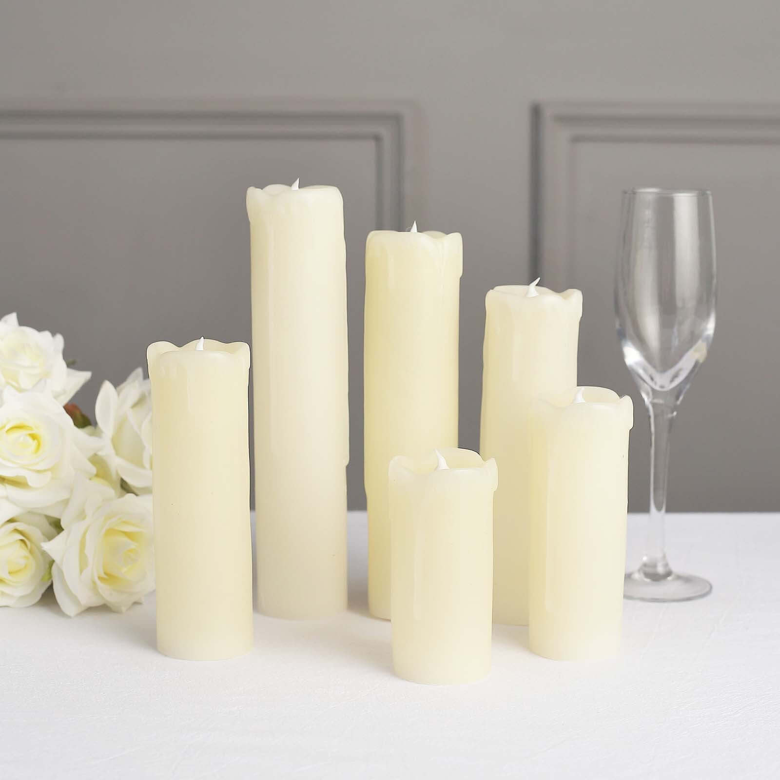 Set of 6 LED Flameless Luminaria Candles Drip Wax Ivory - Battery Operated Pillar Lighting