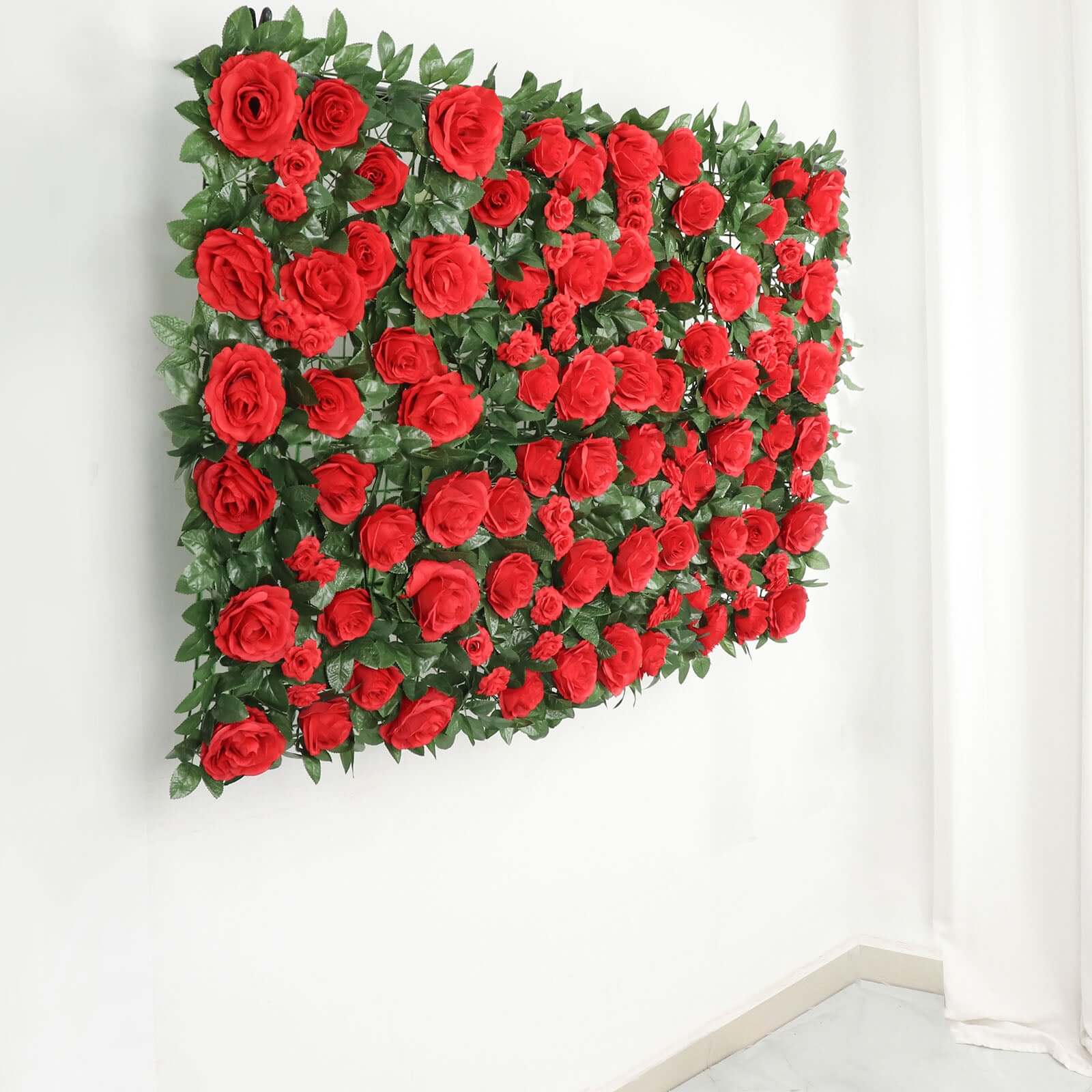 3 Sq ft. Easy-Install Red Silk Rose Flower Mat Wall Panel Backdrop
