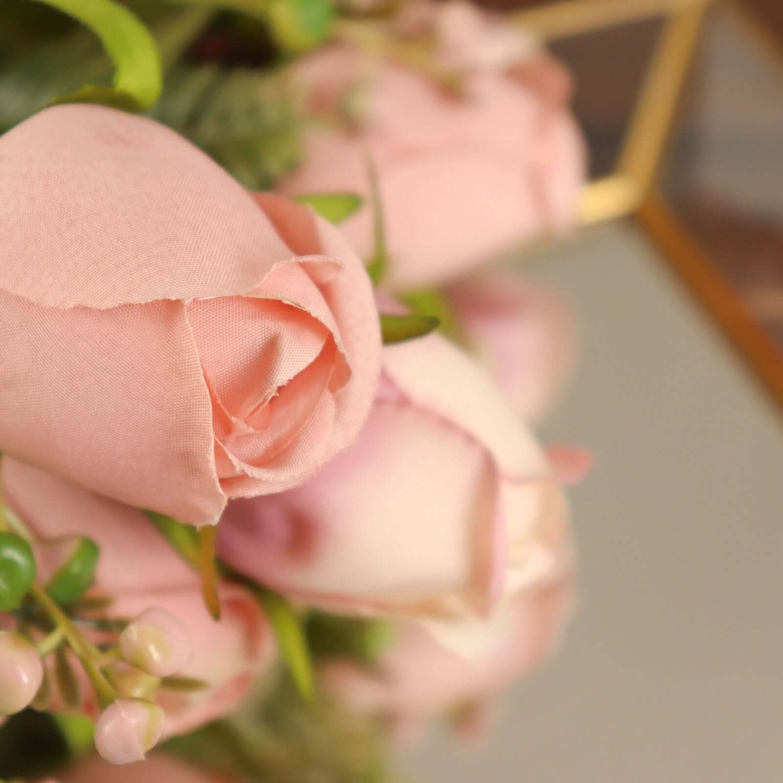 3 Pack 13" Dusty Rose Real Touch Silk Rose Bud Flower Bridal Bouquets, Artificial Floral Bush Arrangements