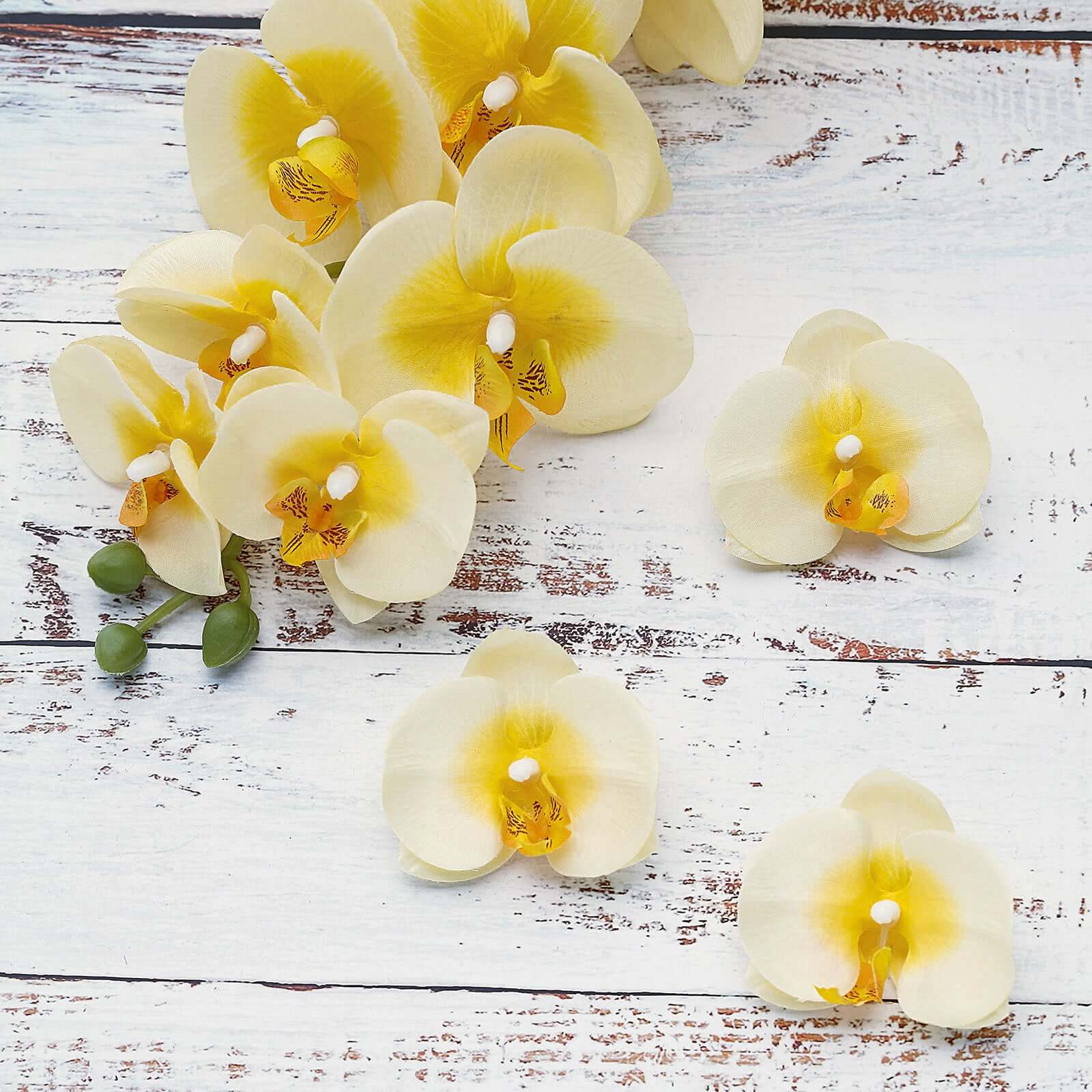 20 Silk Artificial Orchids Flower Heads Yellow - Versatile Floral Accents for DIY Floral Arrangements Corsages & Event Decor 4"