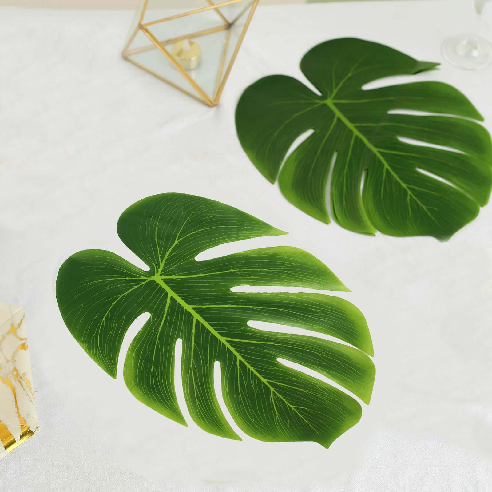 12-Pack Artificial Monstera Palm Leaves Green - Large Tropical Leaf Placemat Table Runner Decor for Summer Hawaiian Safari Theme Parties