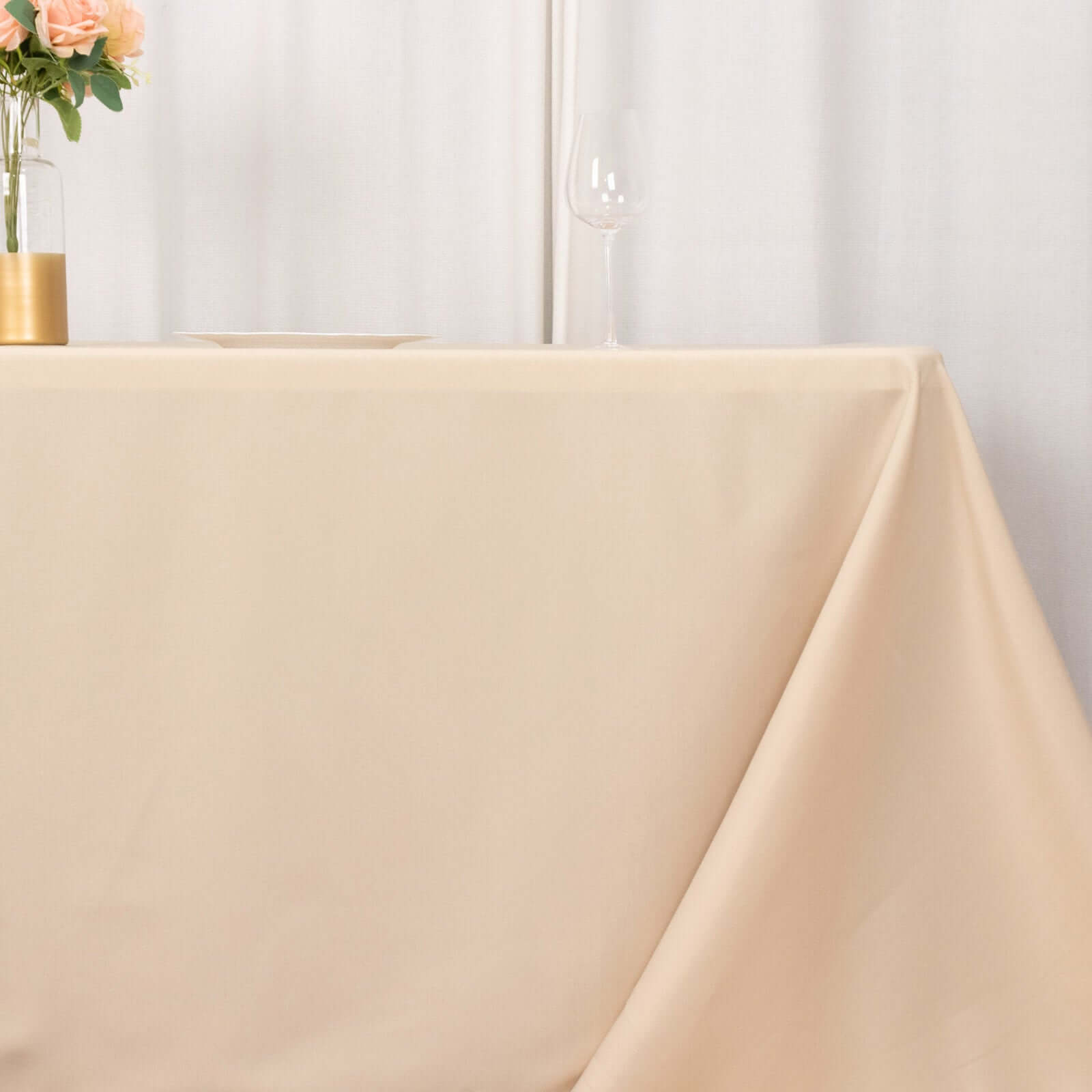 Premium Polyester 90"x132" Rectangle Tablecloth Beige - Seamless 220GSM Stain-Resistant Table Cover