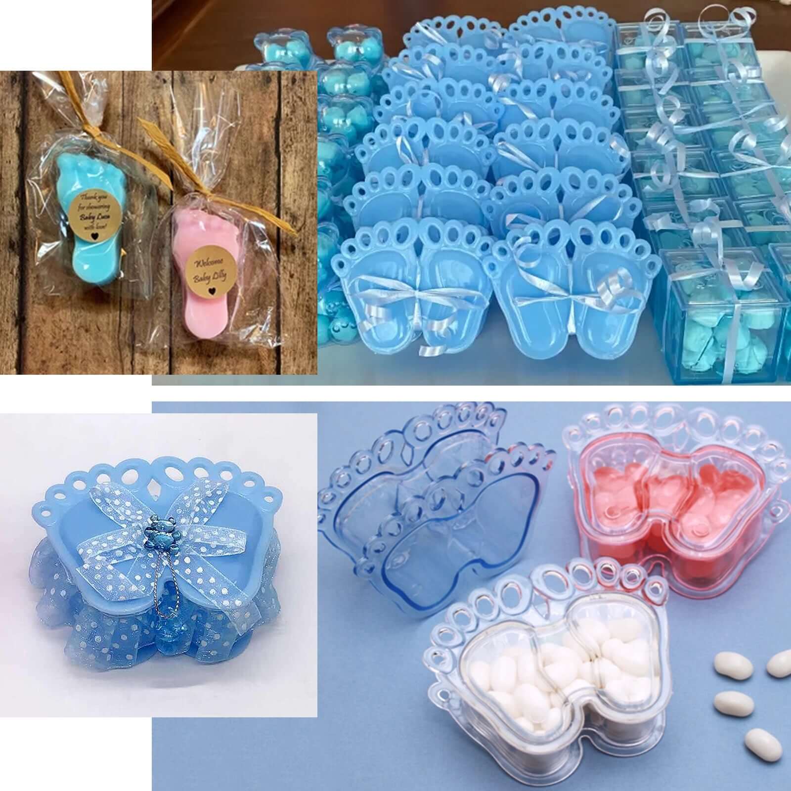 12-Pack Fillable Mini Candy Container in Baby Feet Style Clear/Light Blue - Unique Candy Treat Favor Boxes for Baby Shower 3.5"