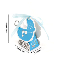 25 Pack Light Blue Baby Paper Stroller Party Favor Gift Boxes, Cardstock Carriage Candy Boxes with Ribbon Ties - 4.5"x2"x4"