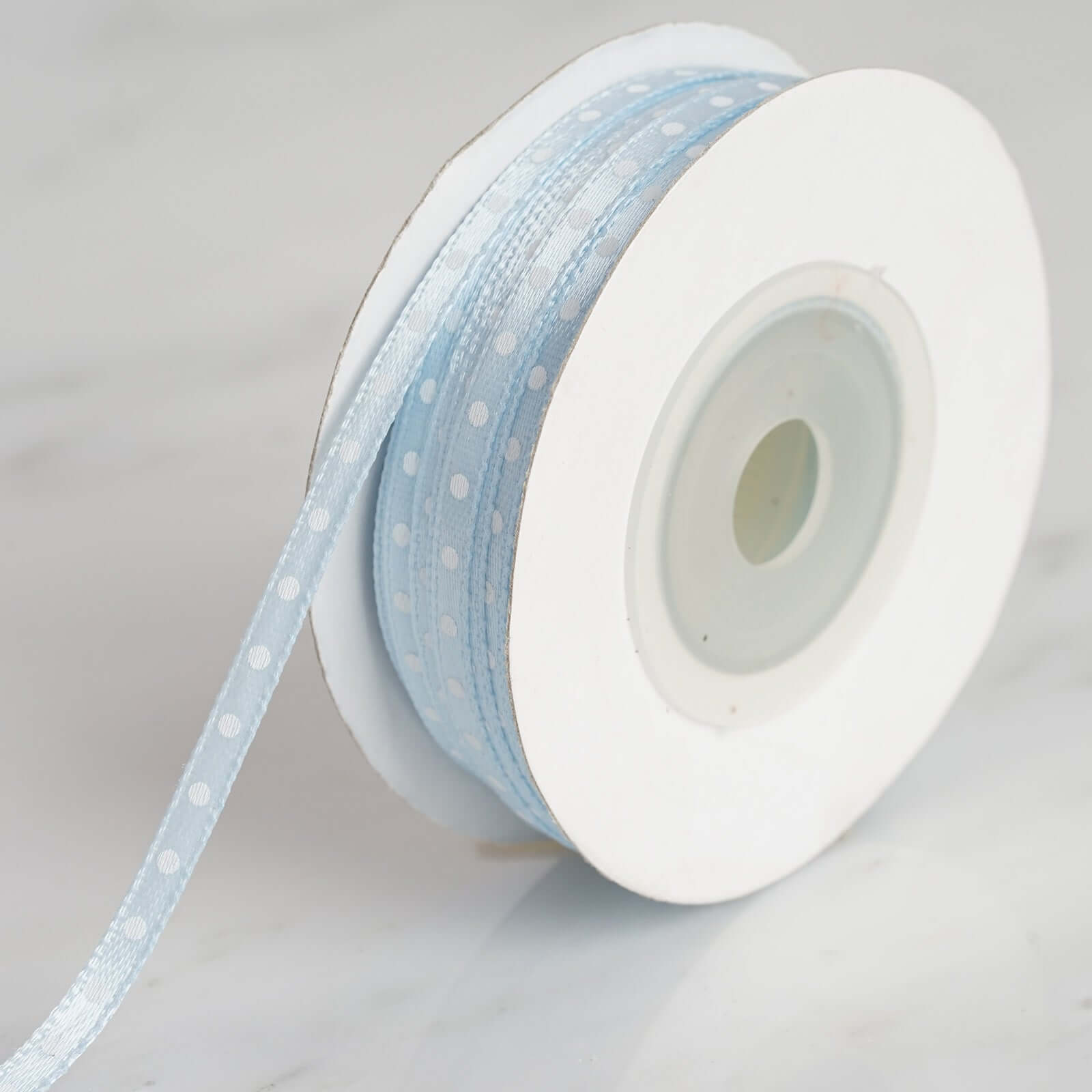 25 Yards 1 8" Light Blue Satin Polka Dot Ribbon - Clearance SALE
