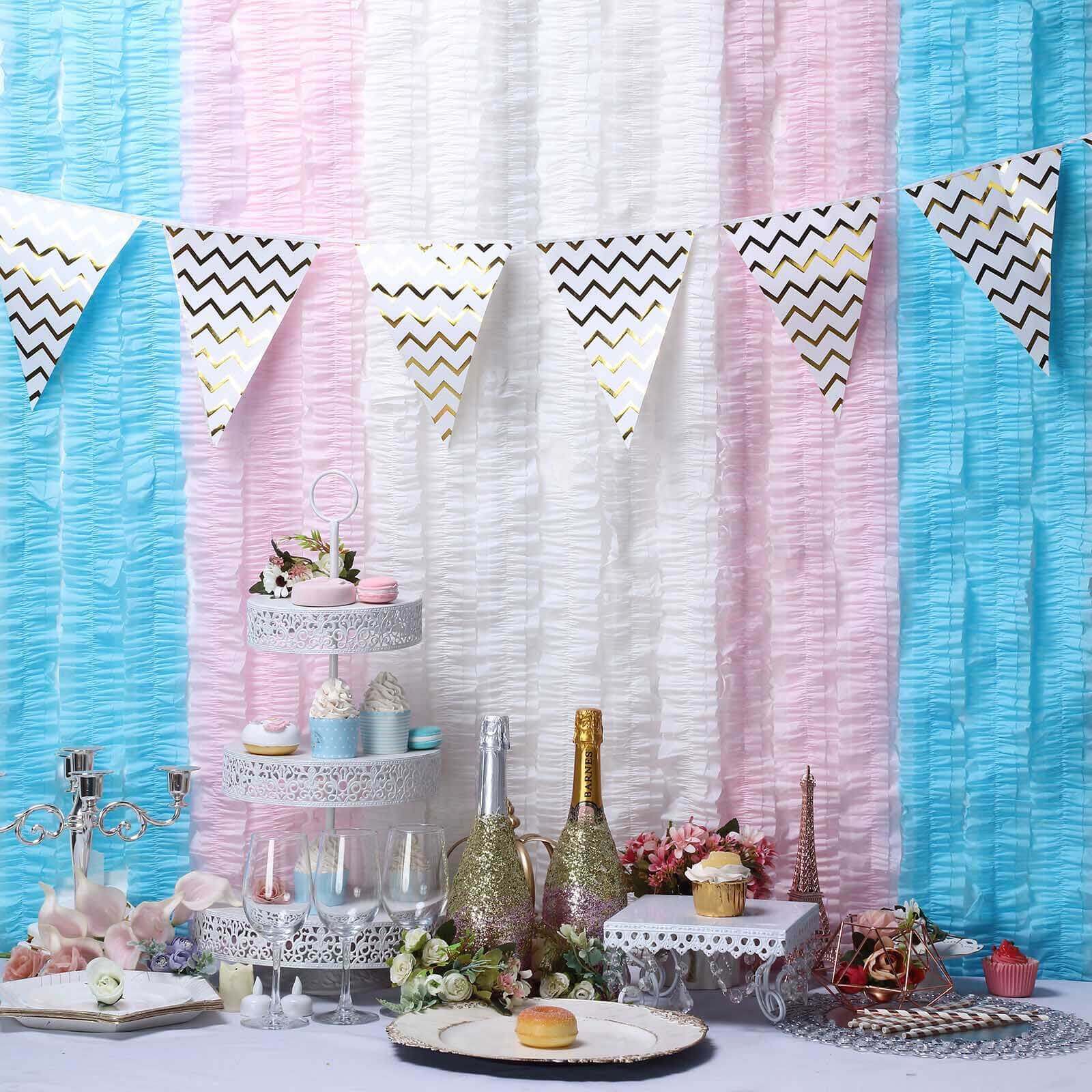 3 Pack 28ft Light Blue Ruffled Paper Streamer Rolls, Crepe Tissue Party Decorations