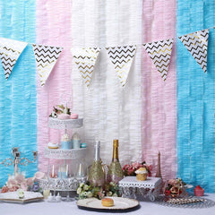 3 Pack 28ft Light Blue Ruffled Paper Streamer Rolls, Crepe Tissue Party Decorations